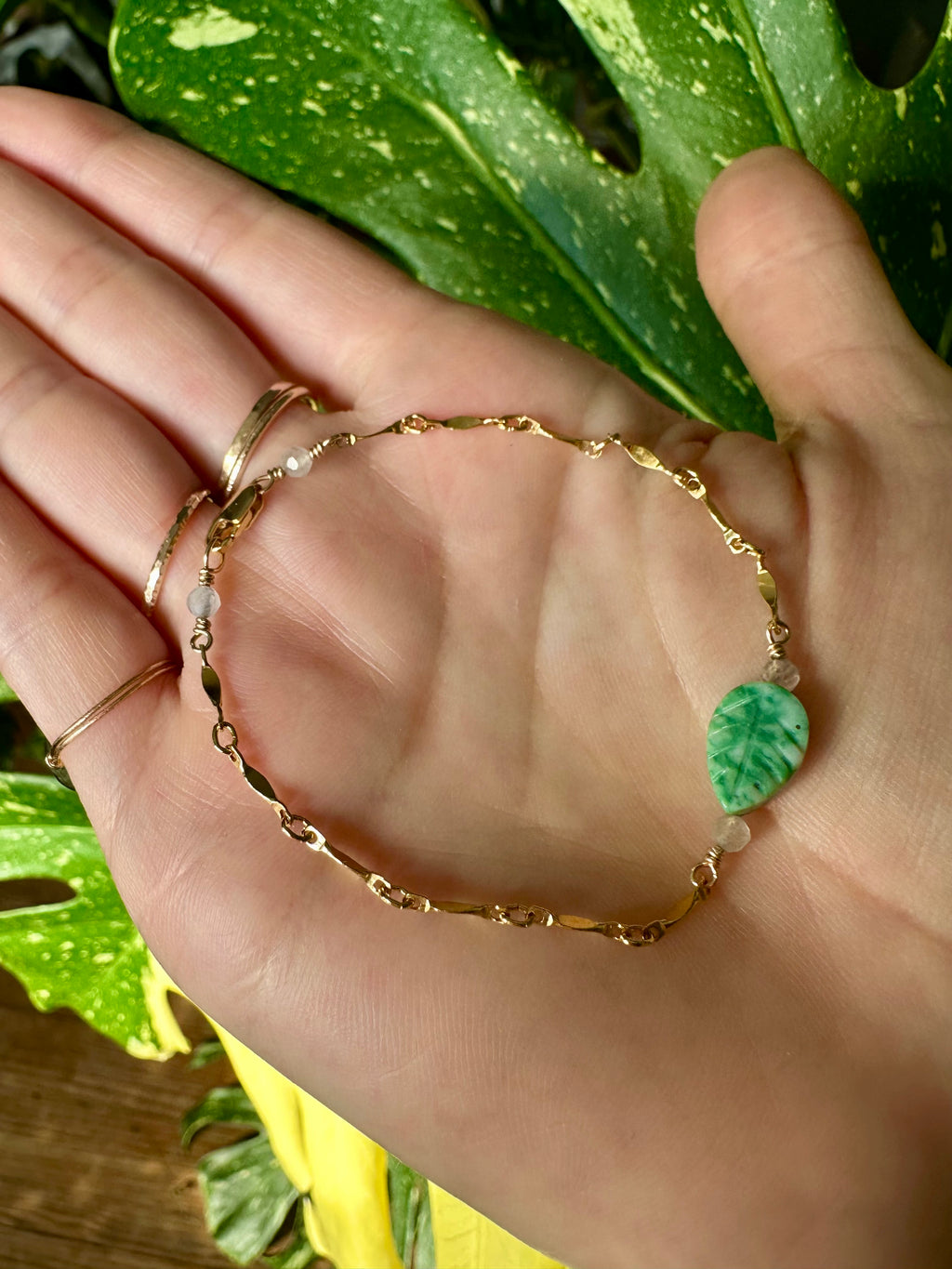 jade leaf & moonstone bracelet / anklet - made for you in sterling silver or gold