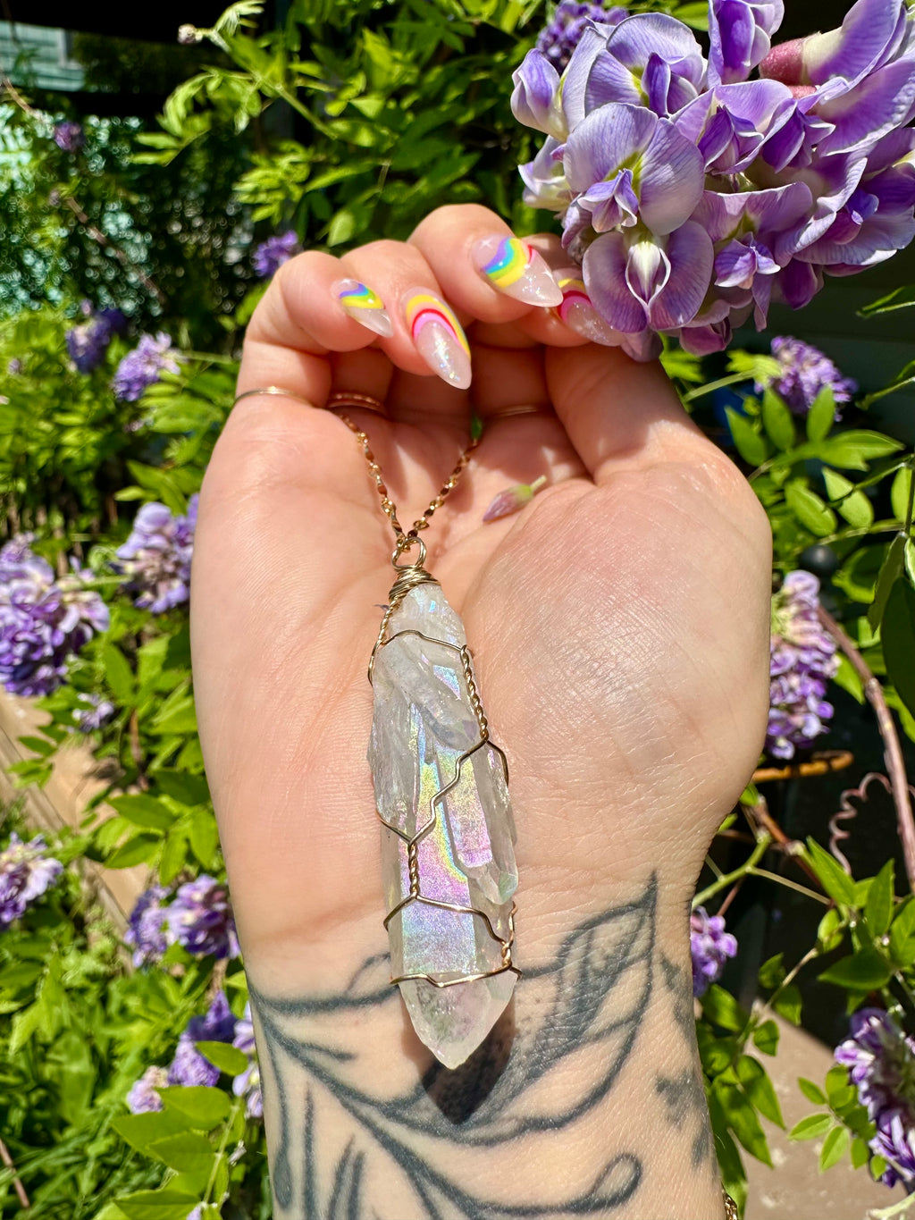 *one of one* angel aura quartz necklace in 14k gold 🌈