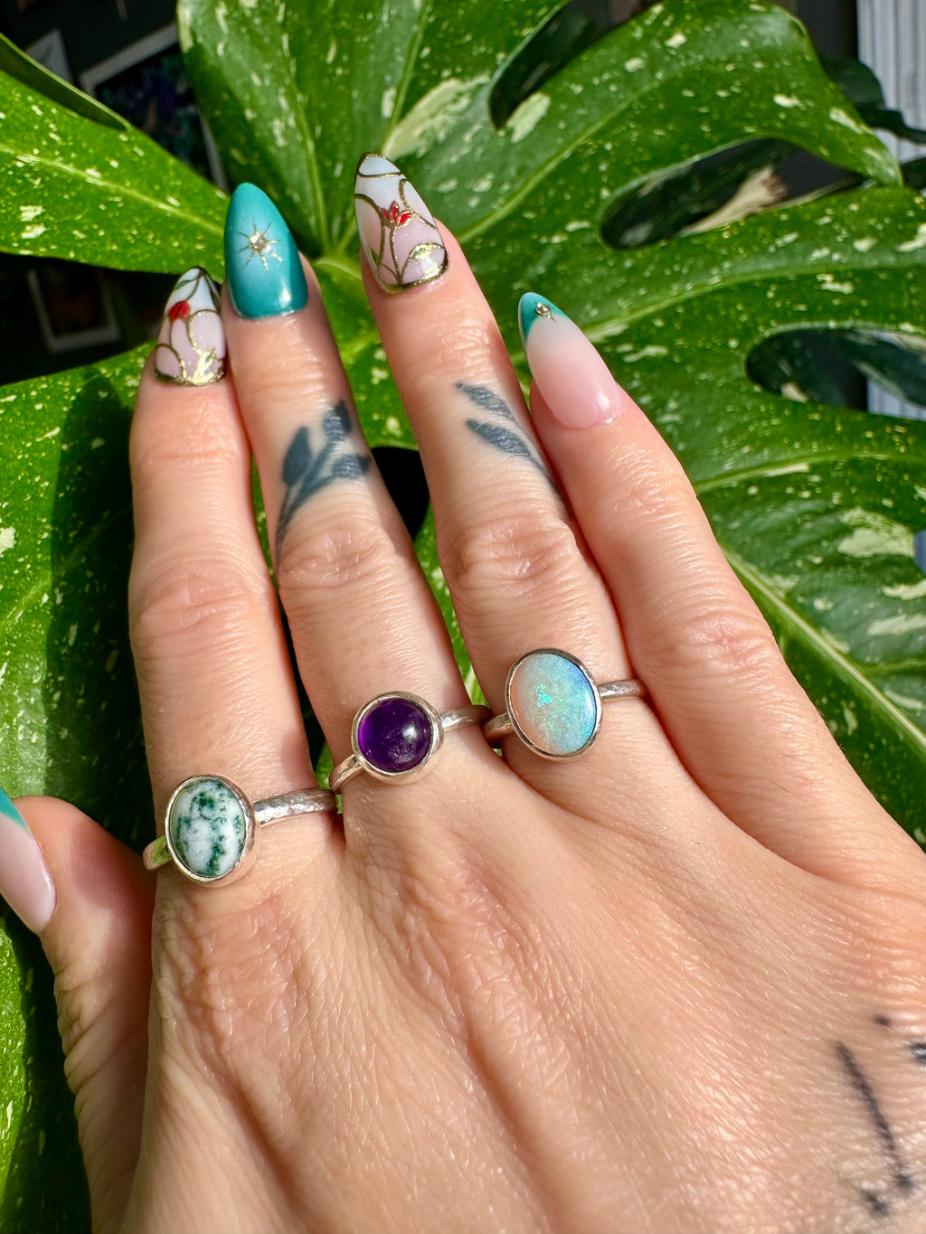 opal sterling silver ring size 5