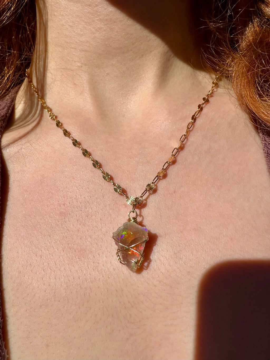 *one of one* ♡ iridescent raw opal necklace in 14k gold fill*