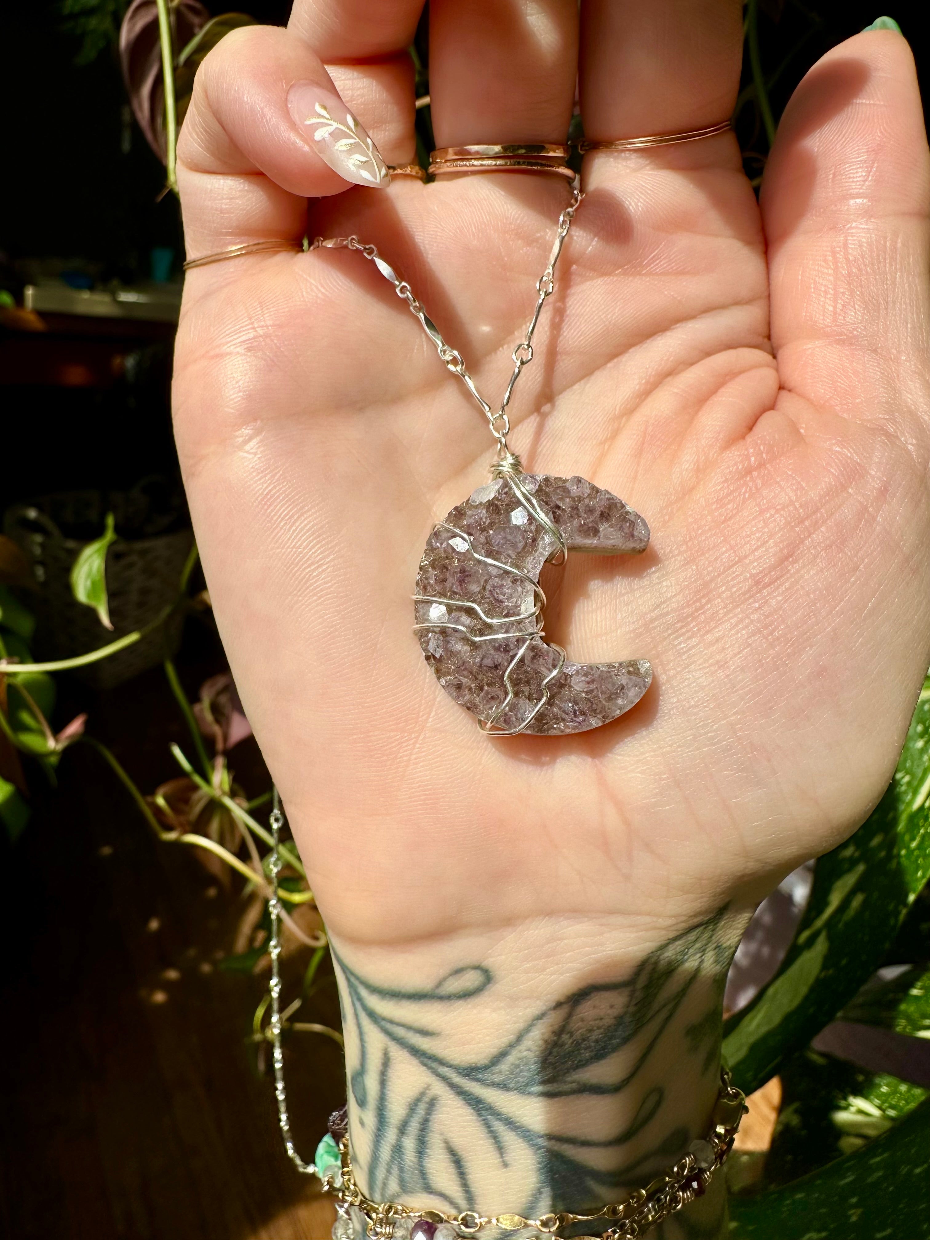 *one of one* amethyst druzy moon necklace in sterling silver