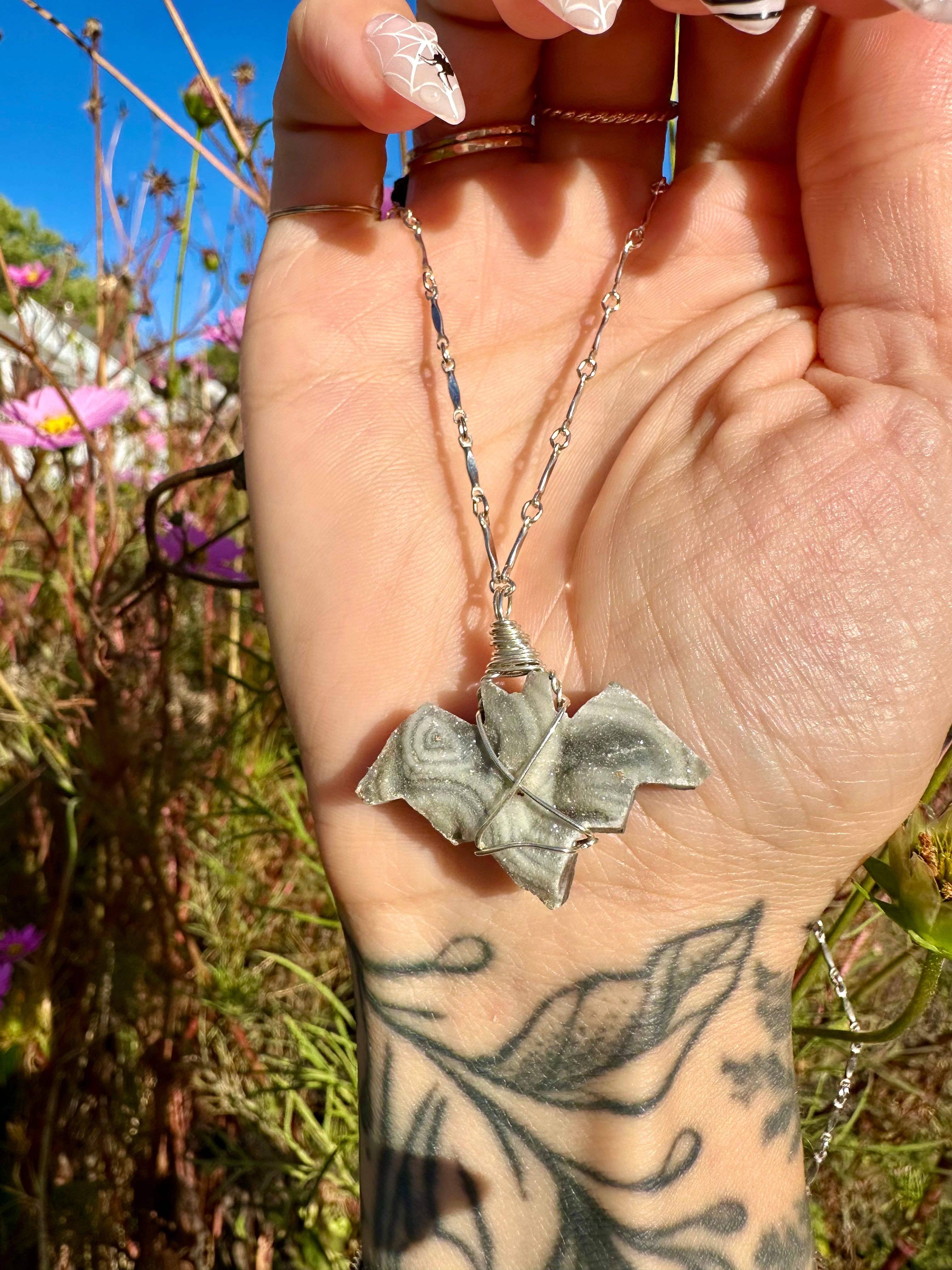 *one of one* chalcedony bat necklace in sterling silver