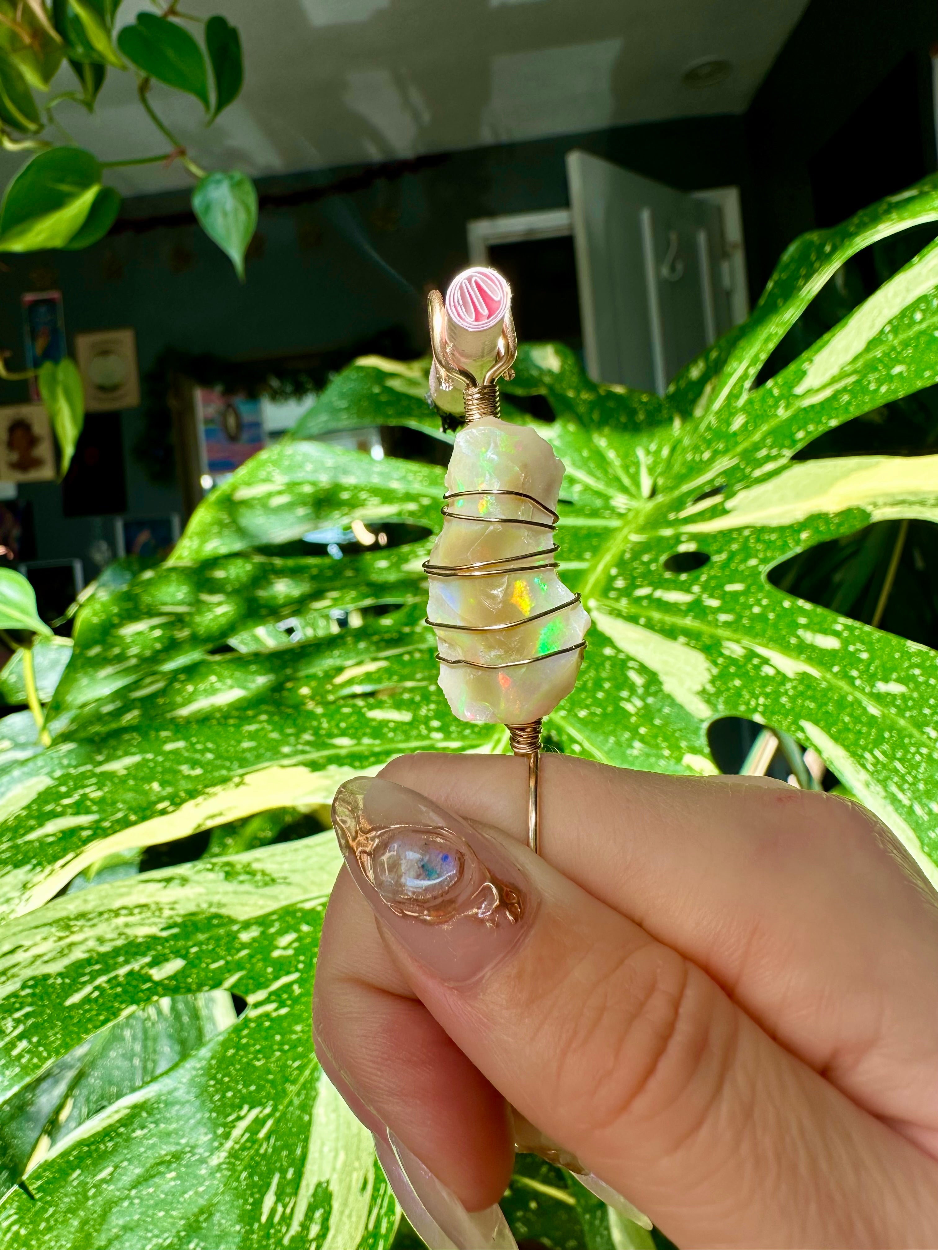 ♡one of one♡ 14k gold raw opal smoke ring ***