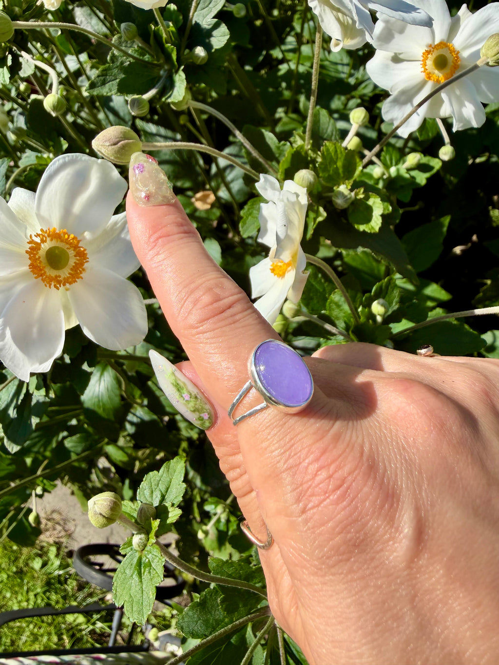 lavender jade double band ring in sterling silver size 7