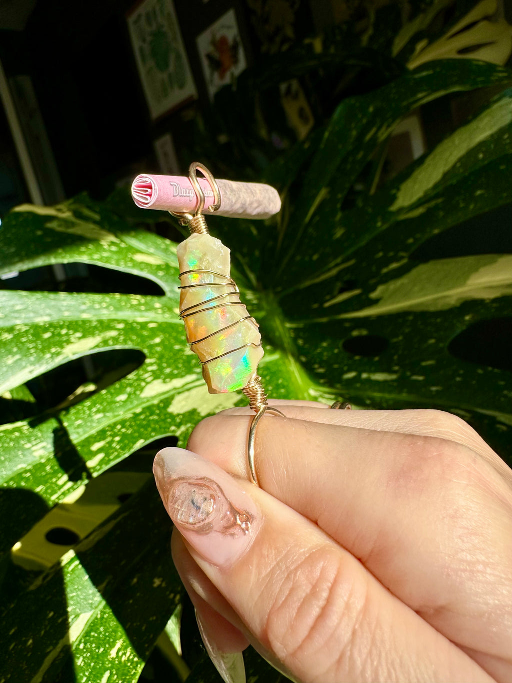 ♡one of one♡ 14k gold raw opal smoke ring ***