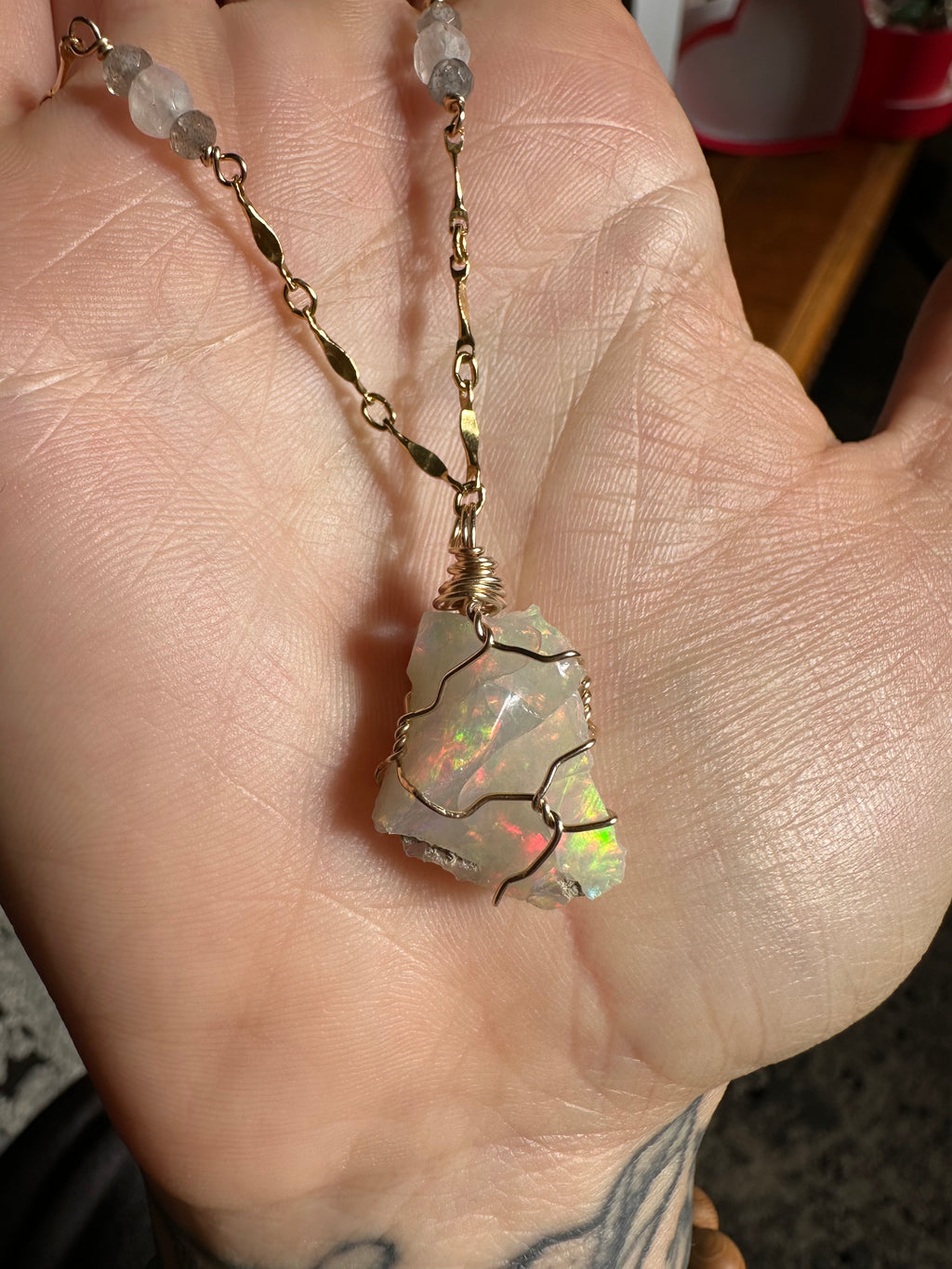 ♡one of one♡ raw opal necklace 14k gold
