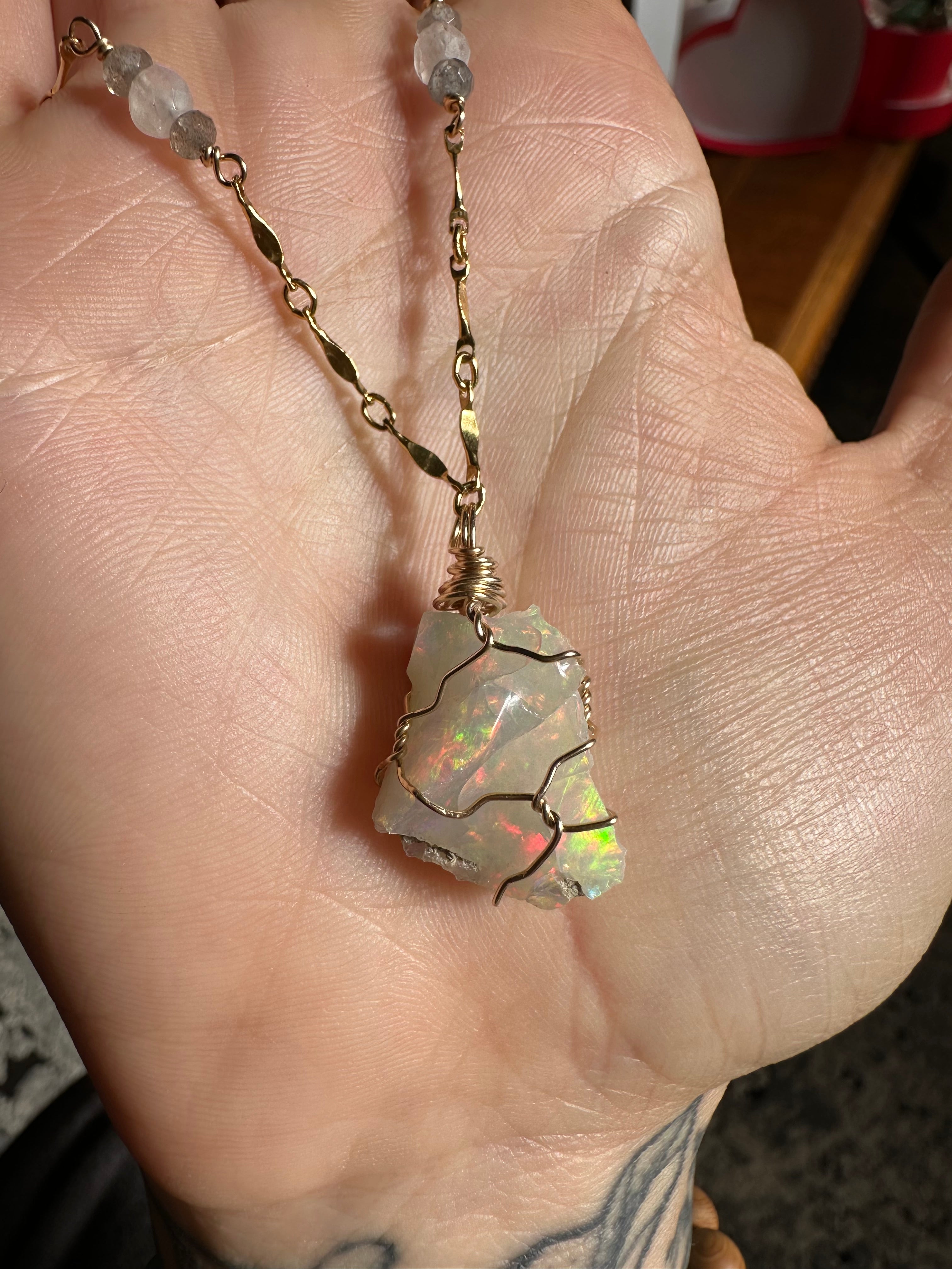 ♡one of one♡ raw opal necklace 14k gold