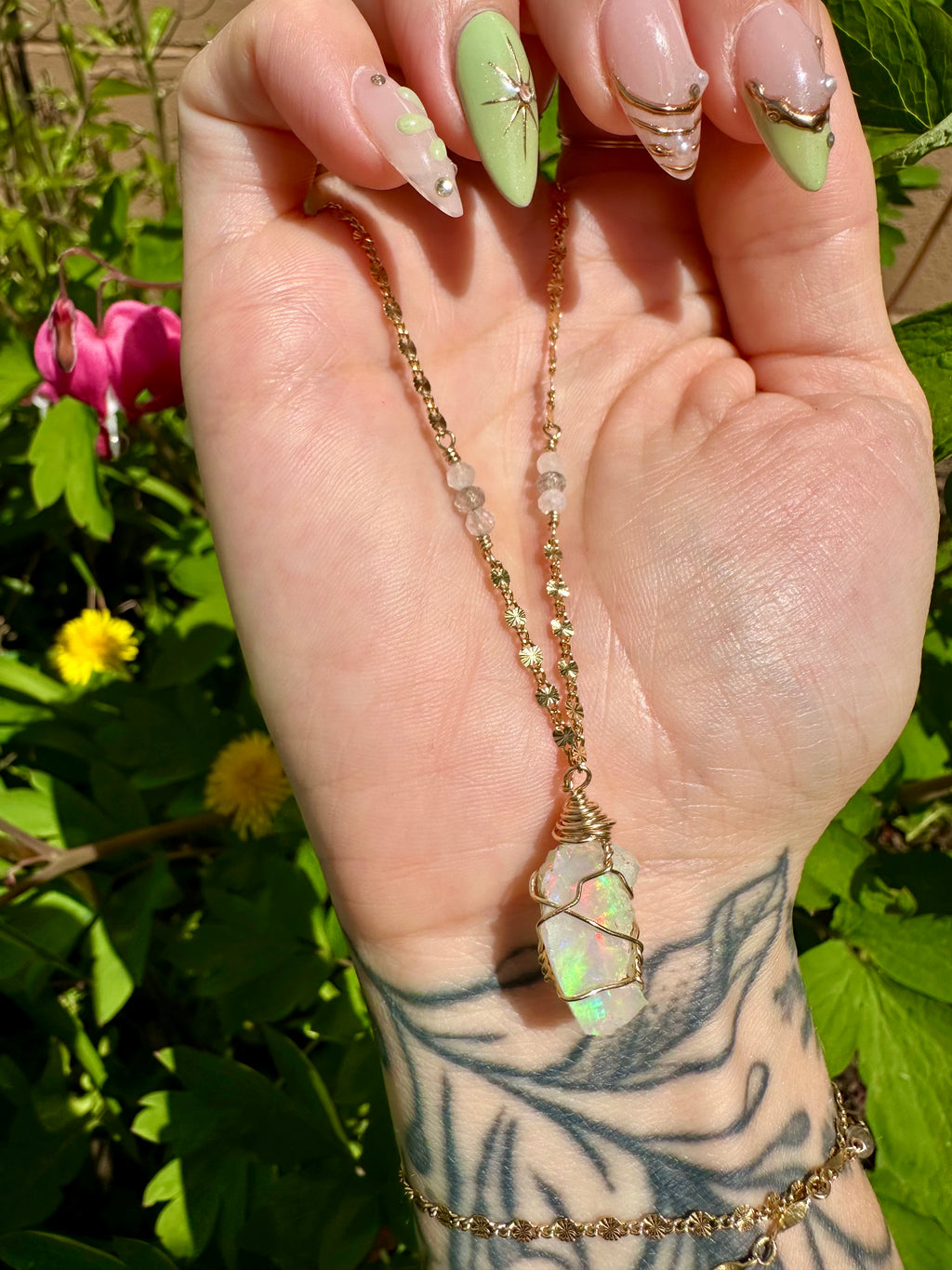 *one of one* ♡ iridescent raw opal necklace in 14k gold *