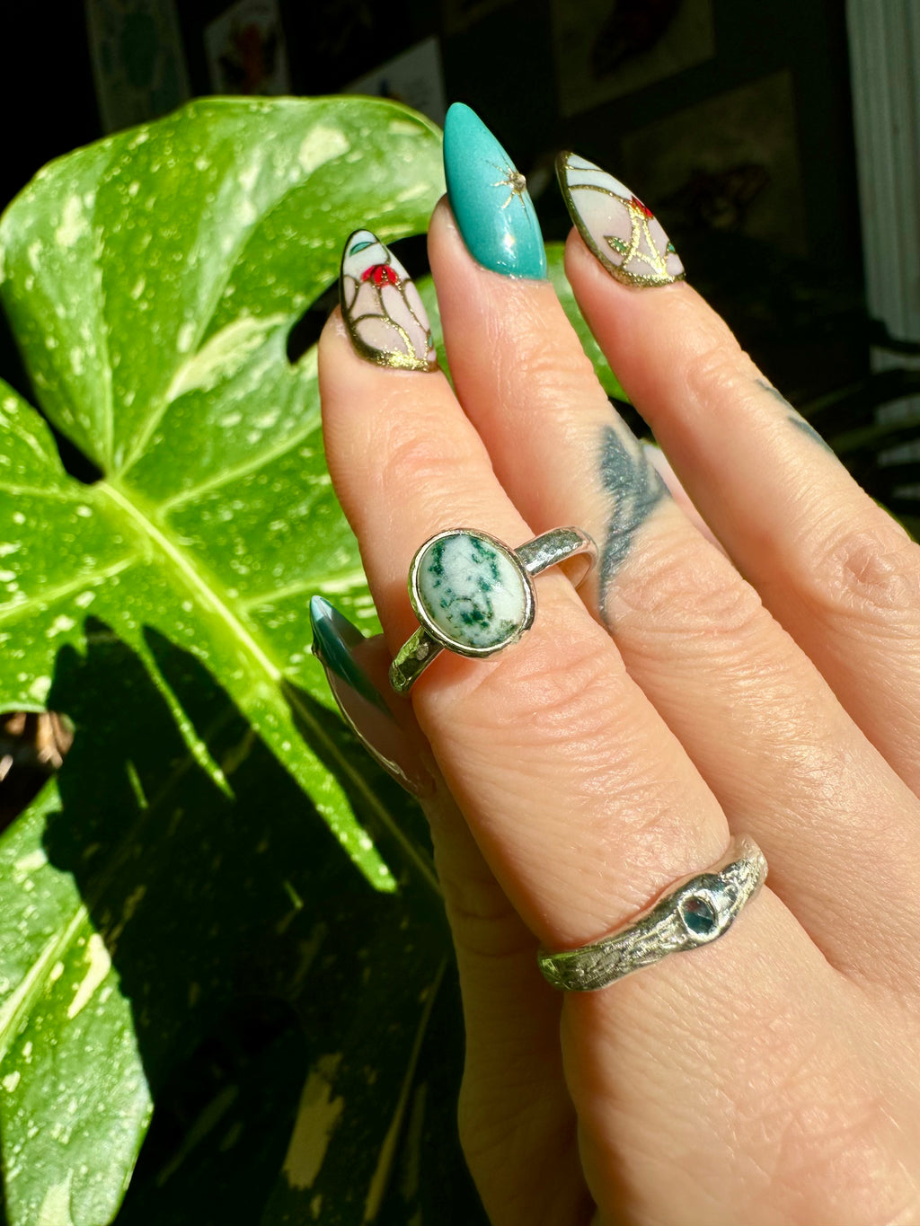 moss agate sterling silver ring size 9
