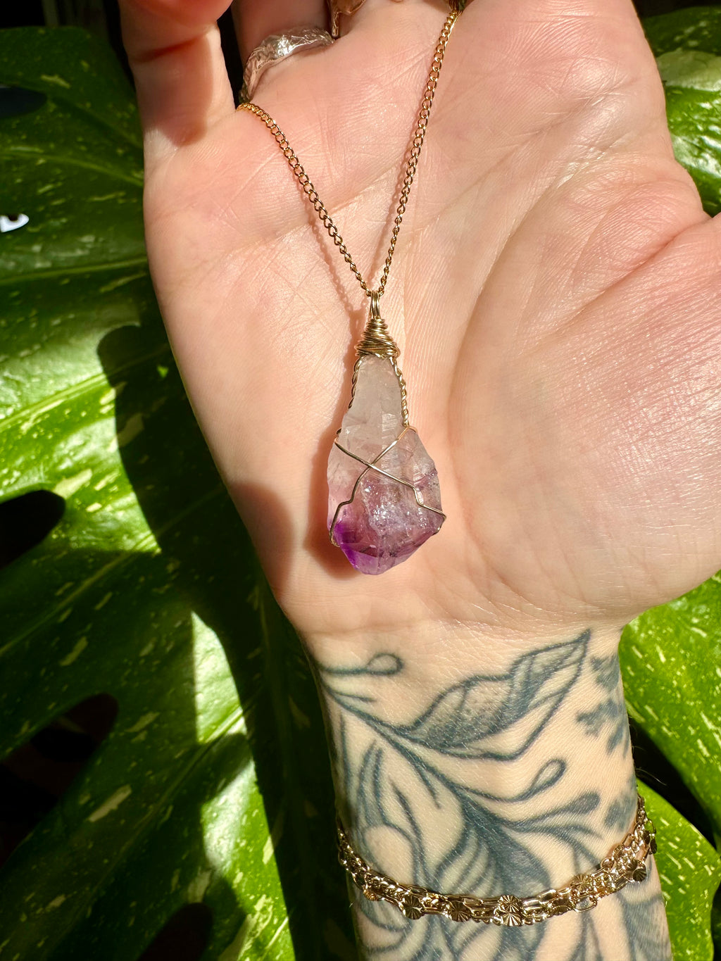raw amethyst 14k gold fill necklace