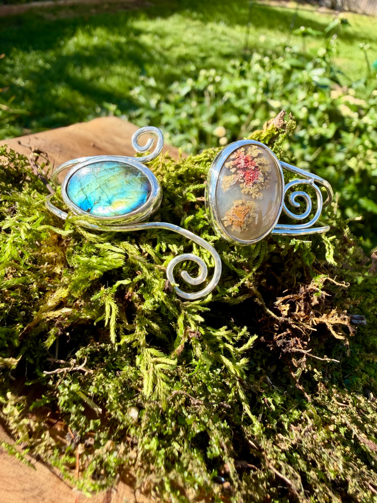 moss agate labradorite swirly cuff bracelet