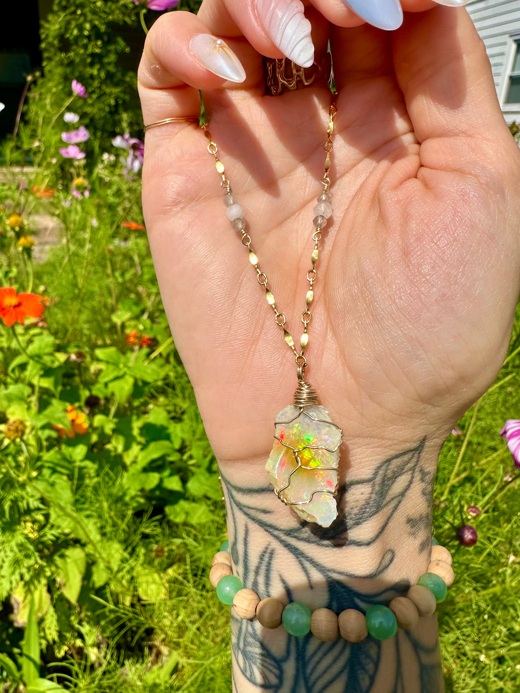♡one of one♡ iridescent raw opal necklace - 14k gold