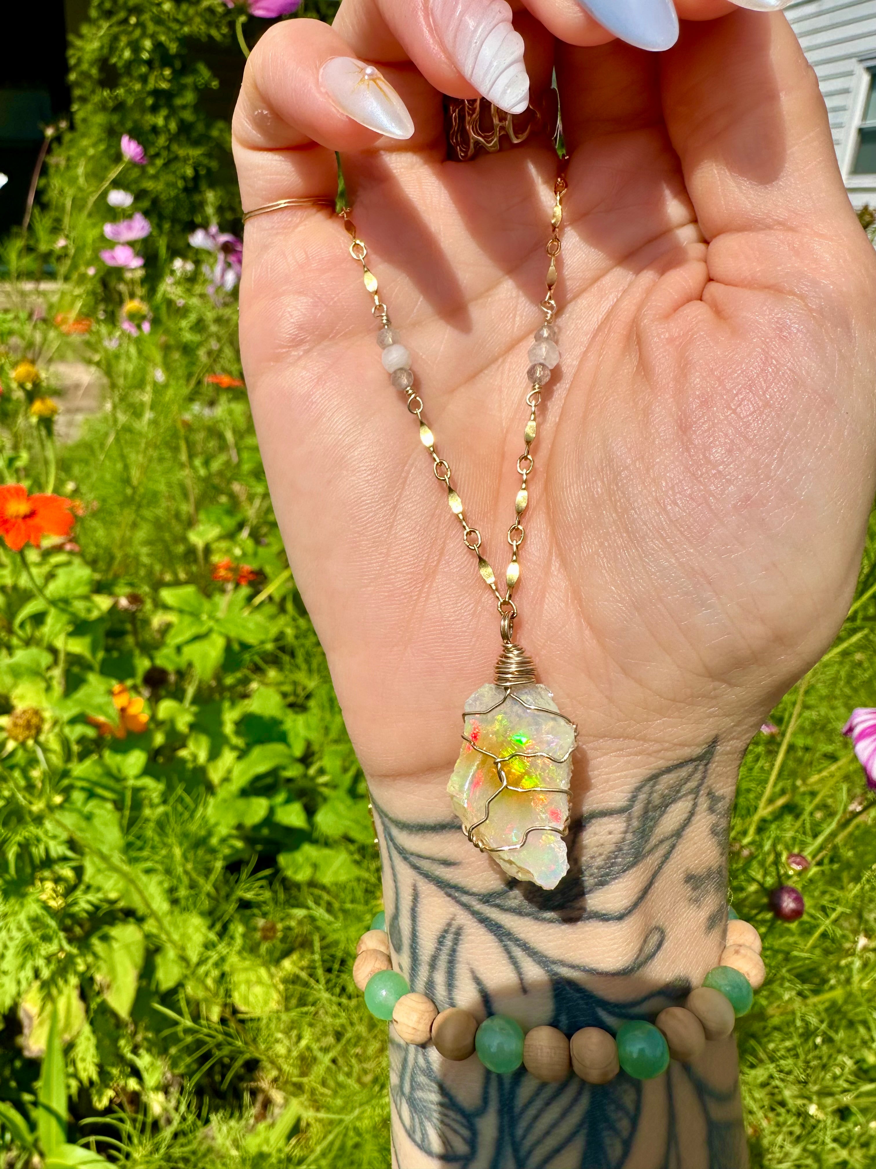 ♡one of one♡ iridescent raw opal necklace - 14k gold