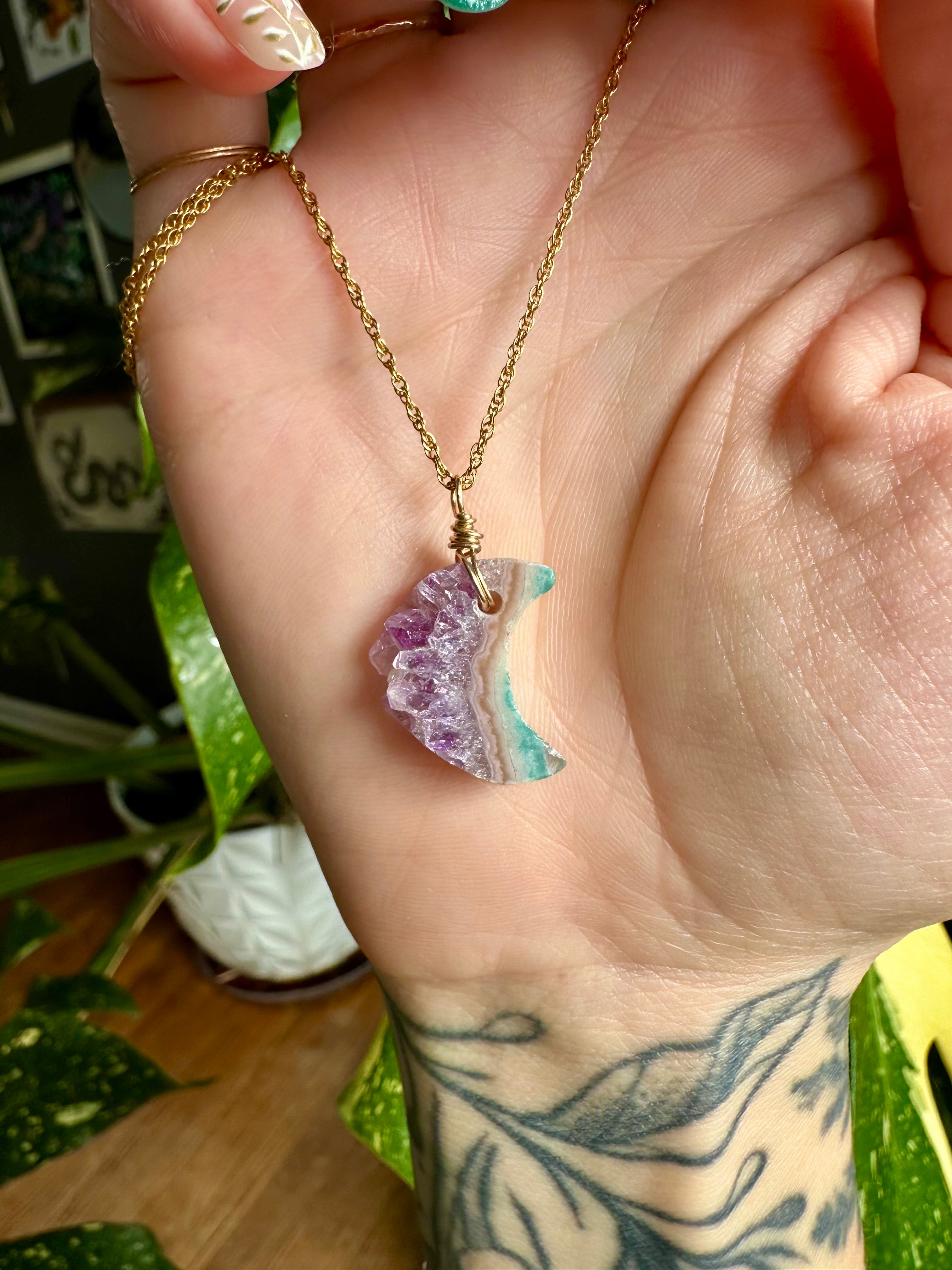 lil agate & amethyst moon necklace