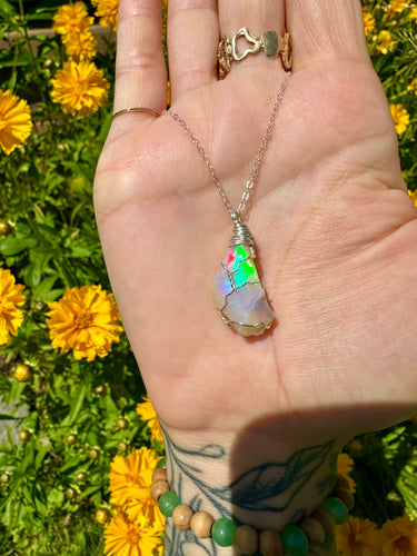 🌈*♡one of one♡ raw opal necklace sterling silver