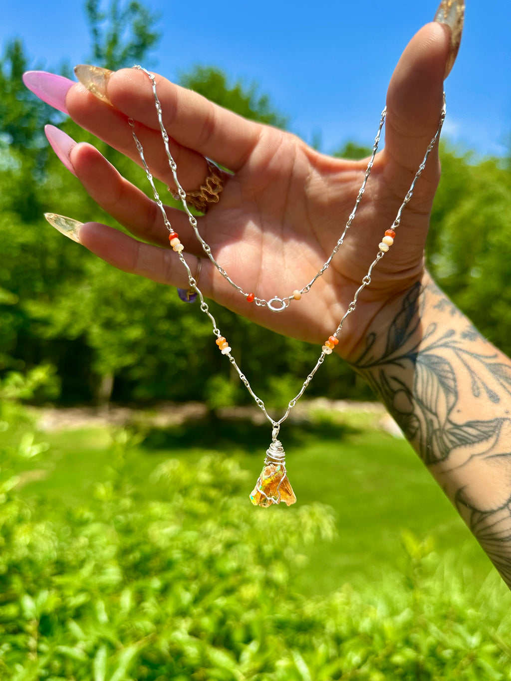 ♡*one of one*♡ raw opal silver necklace 💛