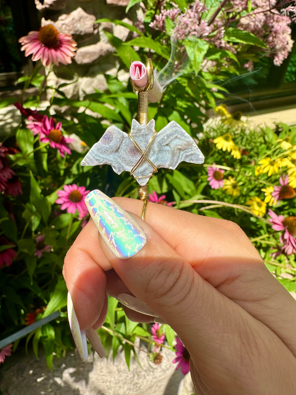 chalcedony druzy bat smoke ring ♡