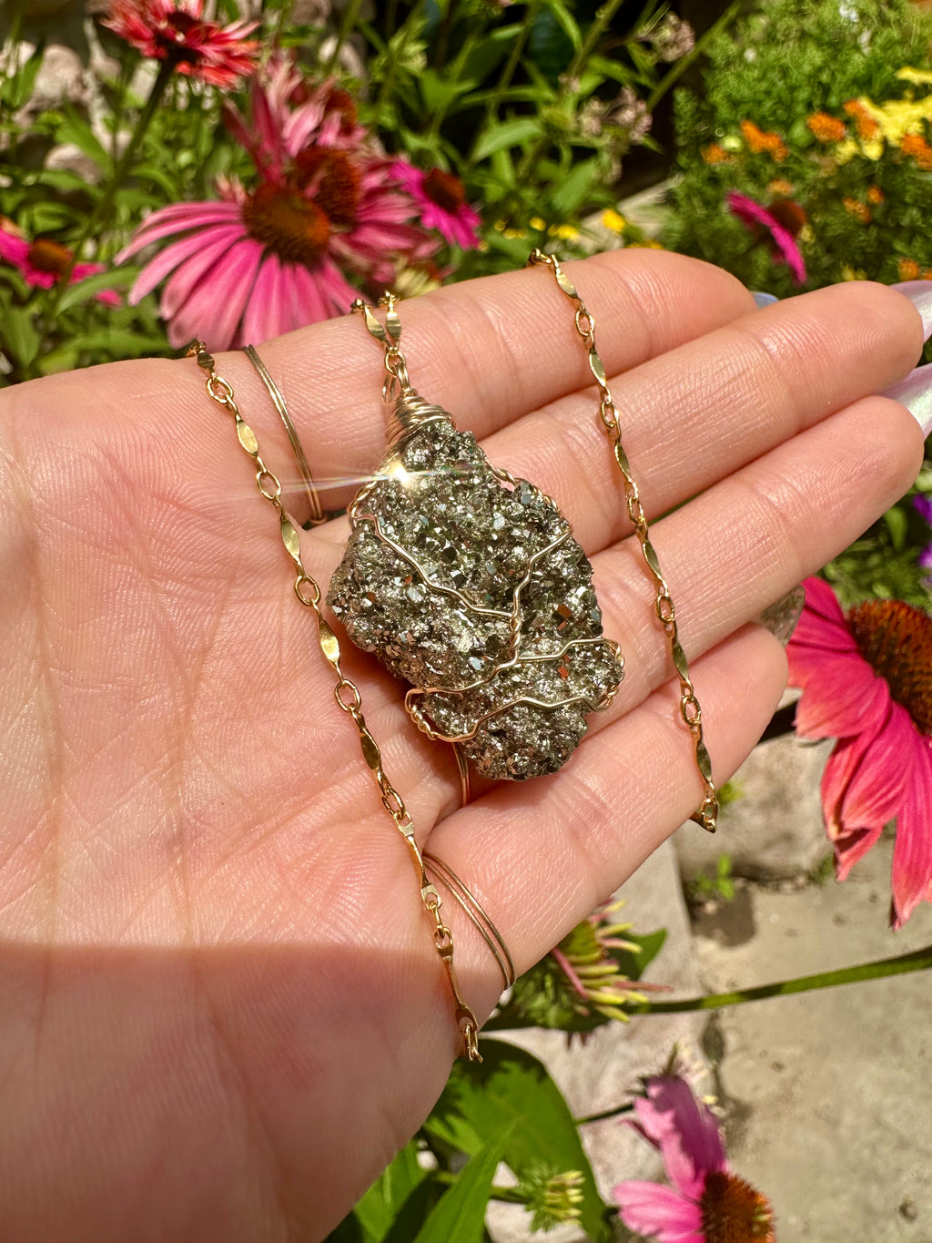 ♡*one of one*♡ large raw pyrite nug necklace gold