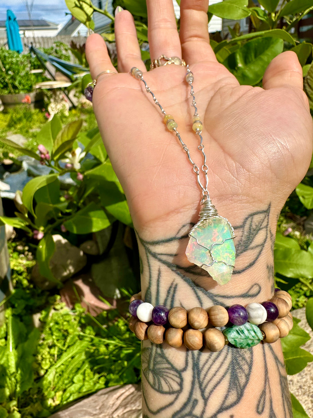 ♡*one of one*♡ raw opal silver necklace 🌈