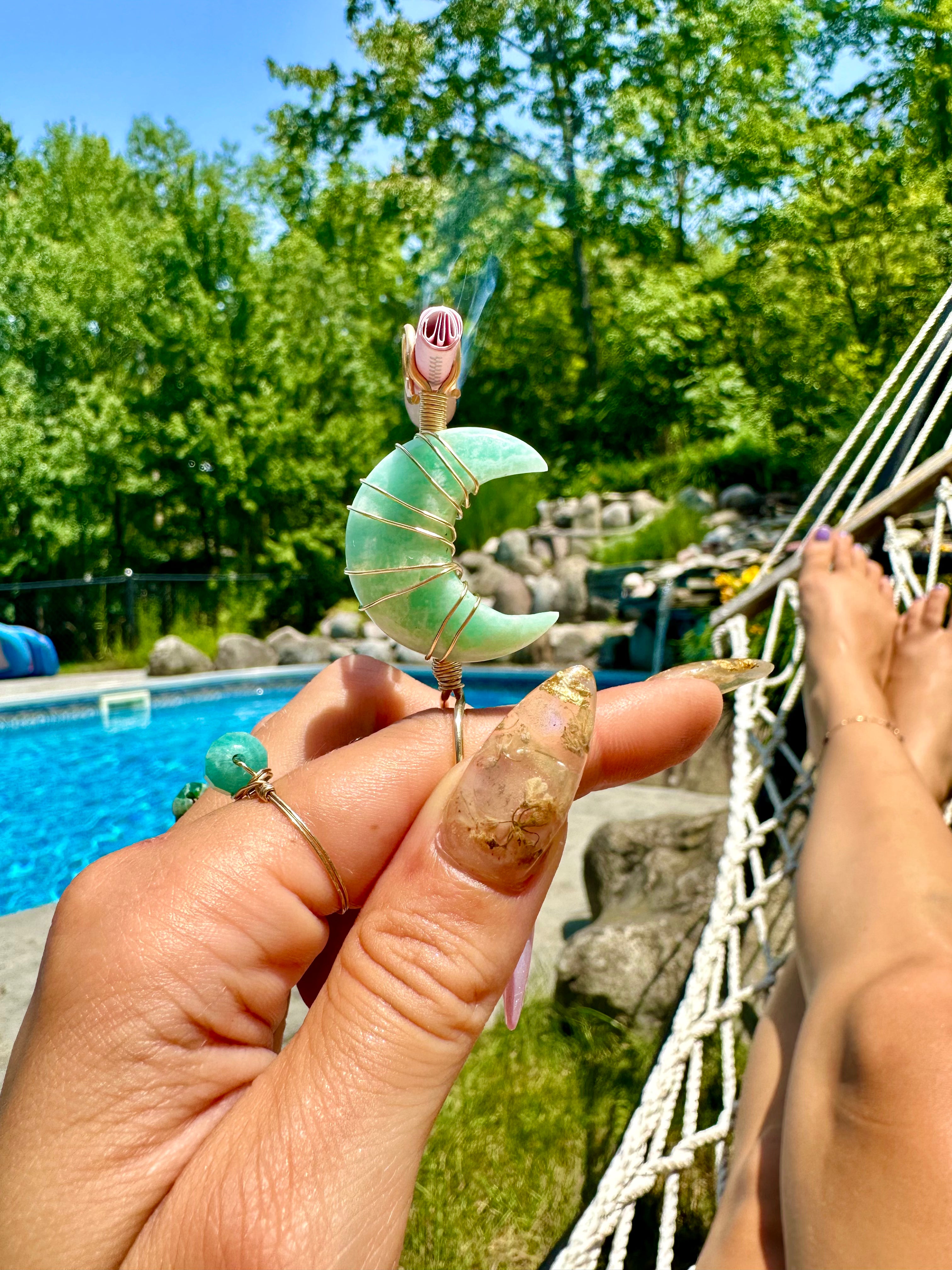 ♡*one of one*♡ 14k gold amazonite moon smoke ring