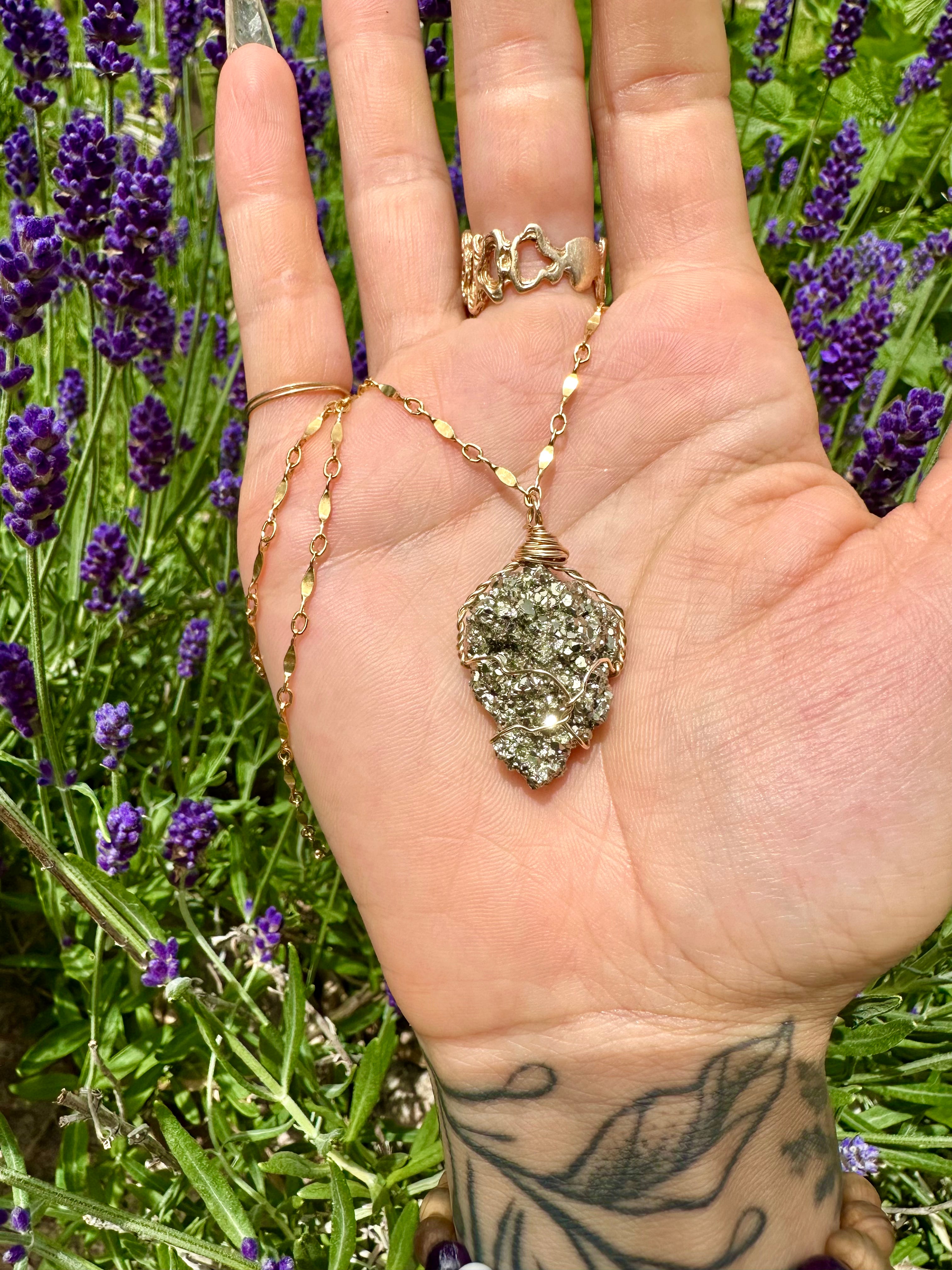 ♡*one of one*♡ raw pyrite nug necklace gold