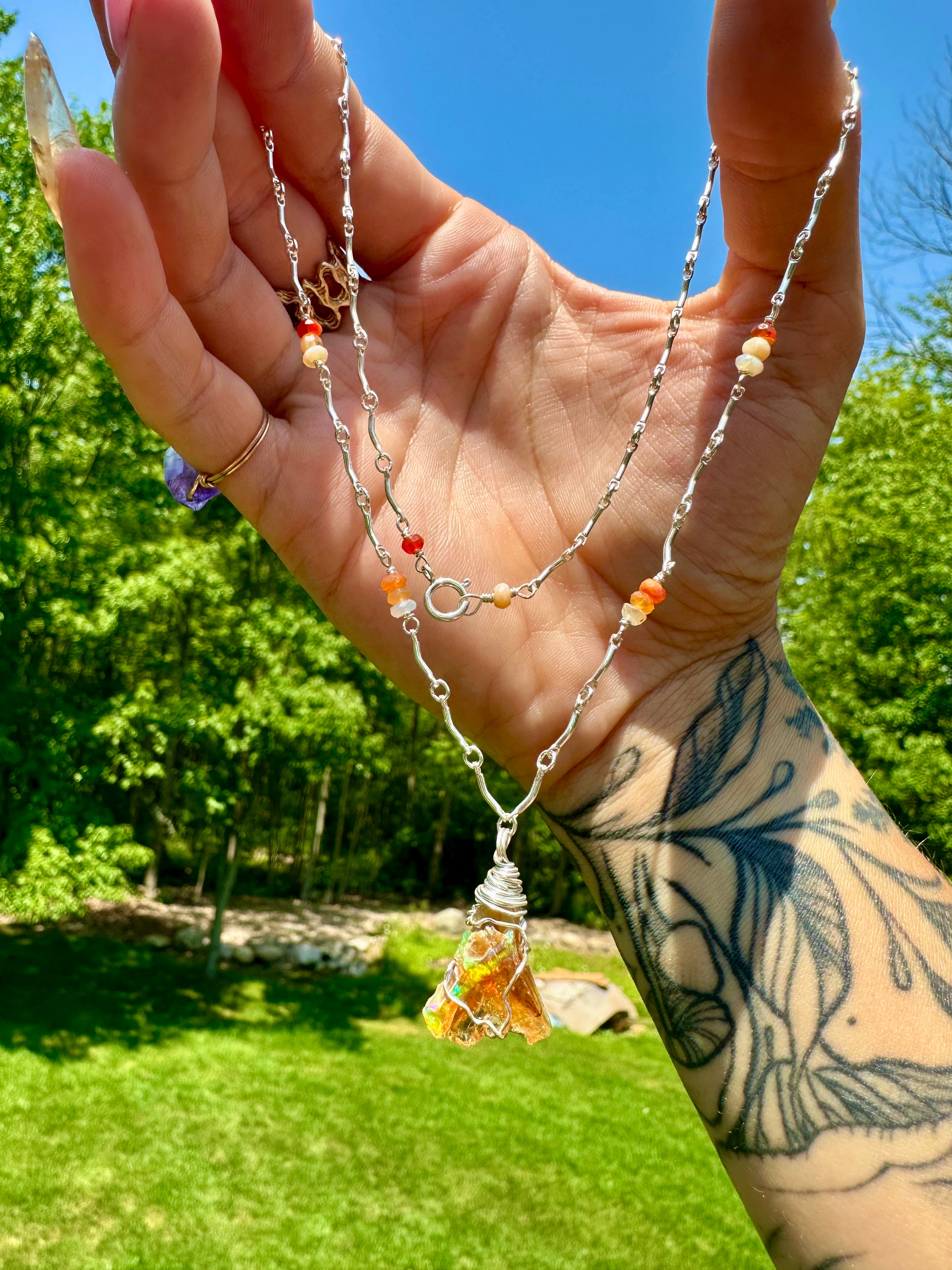 ♡*one of one*♡ raw opal silver necklace 💛