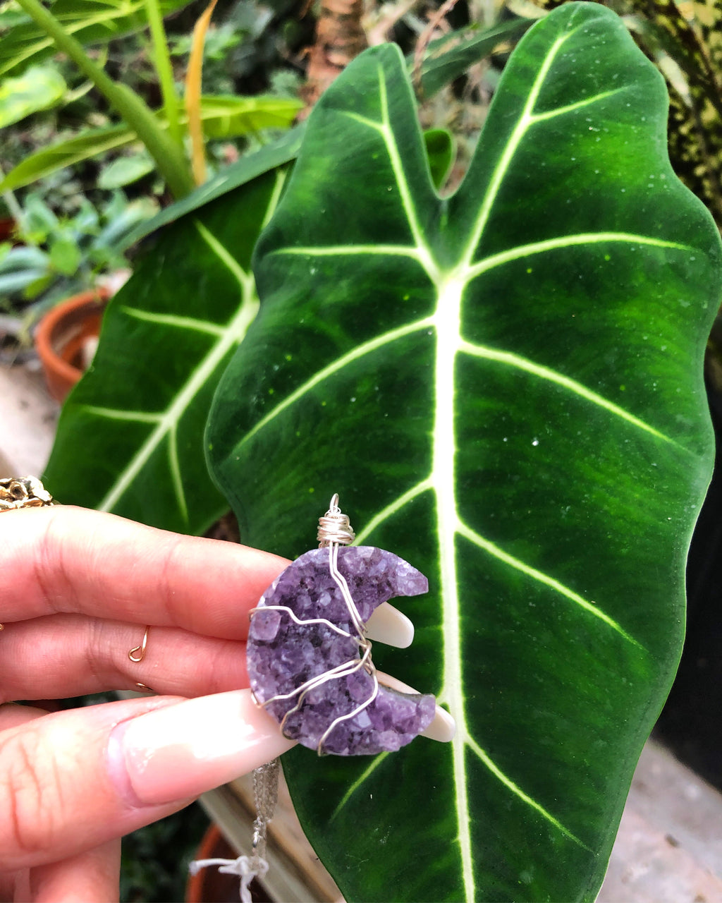 custom amethyst druzy moon necklace