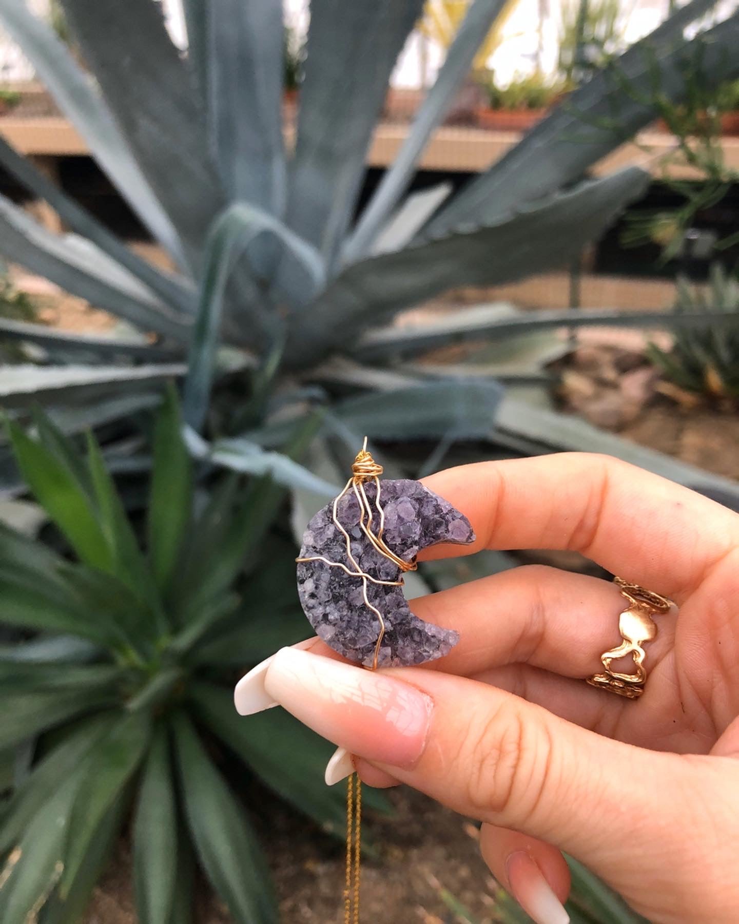 custom amethyst druzy moon necklace