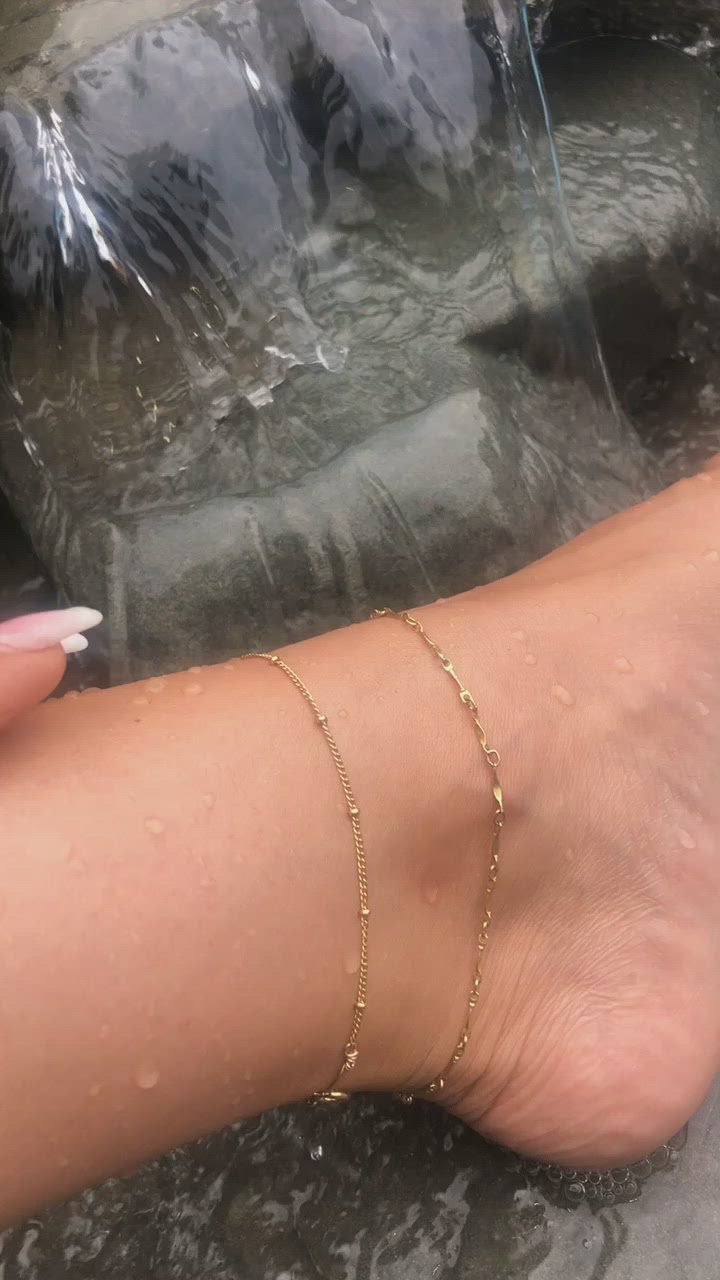classic textured anklets | set of two | sterling silver or gold