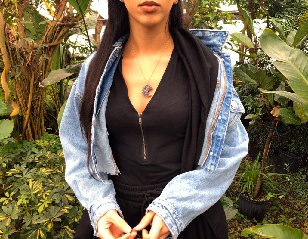 custom amethyst druzy moon necklace