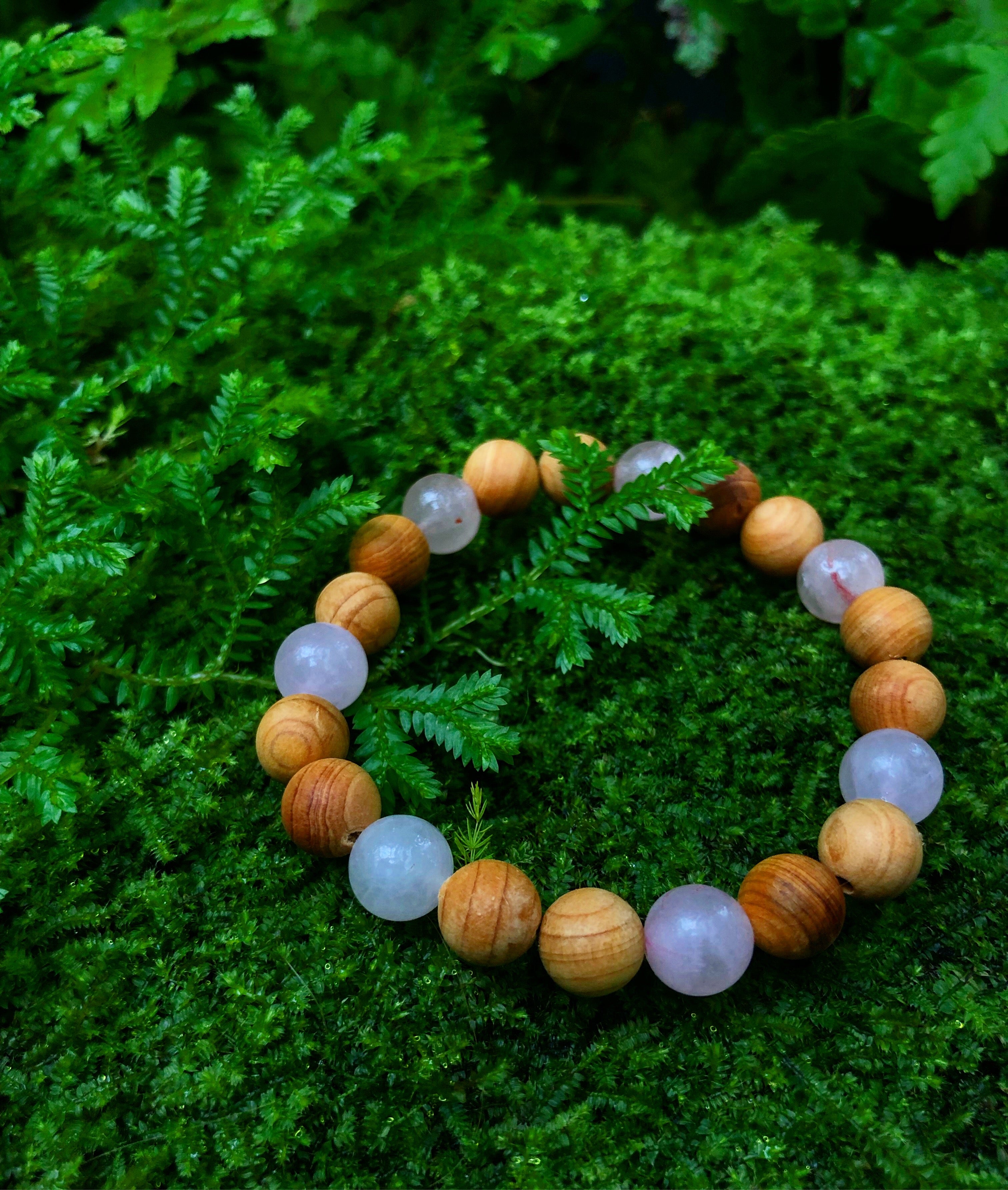 natural crystal wood bead bracelet