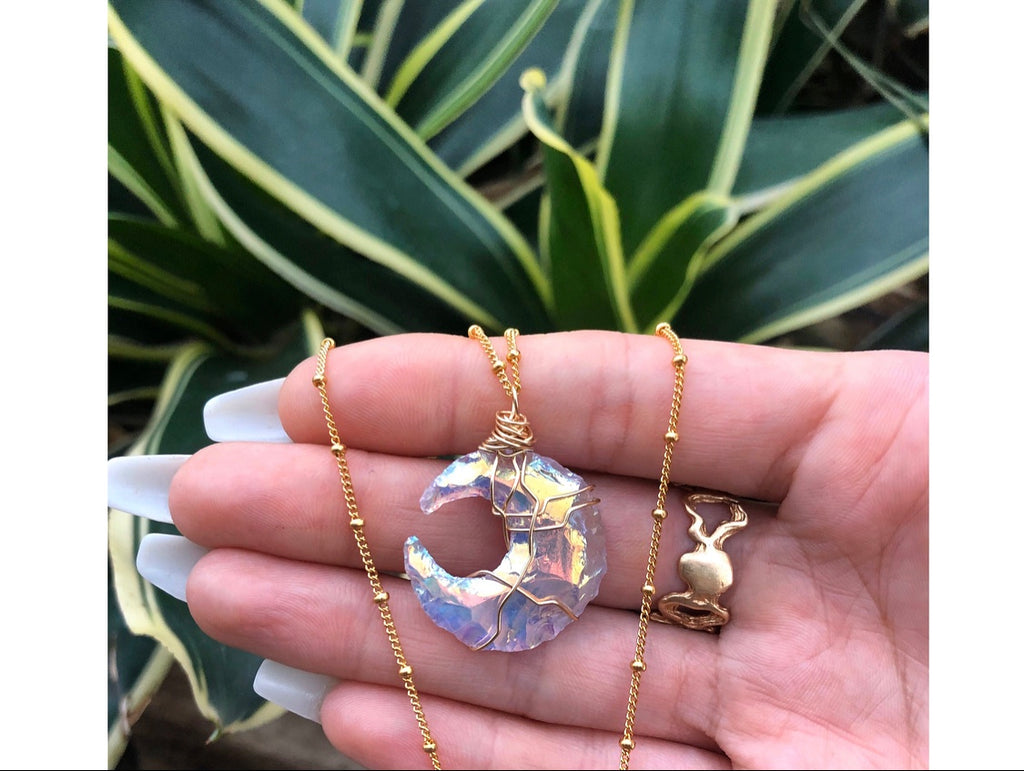 Alaïa Angel Aura Quartz Moon Beaded Necklace