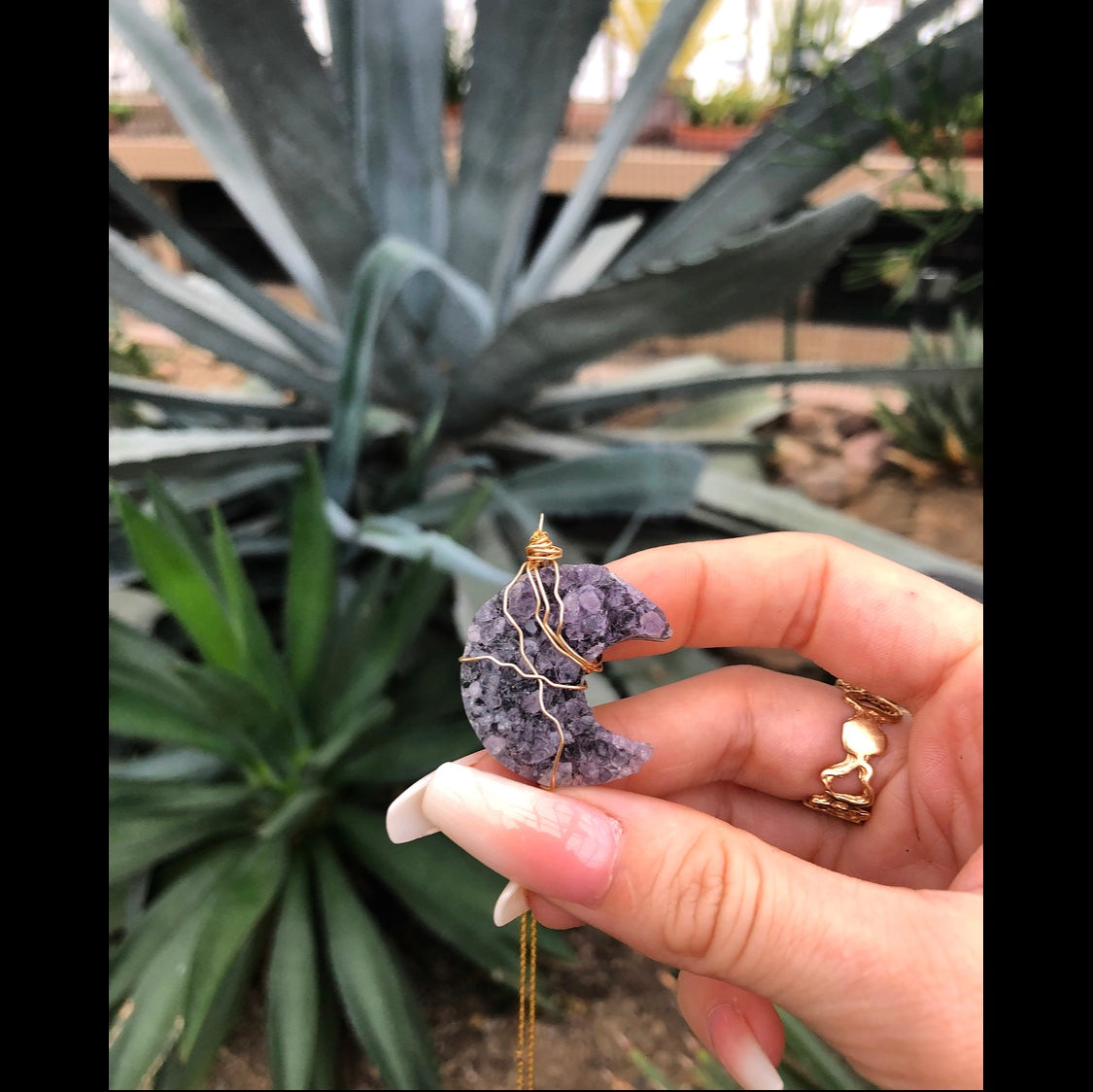 custom amethyst druzy moon necklace