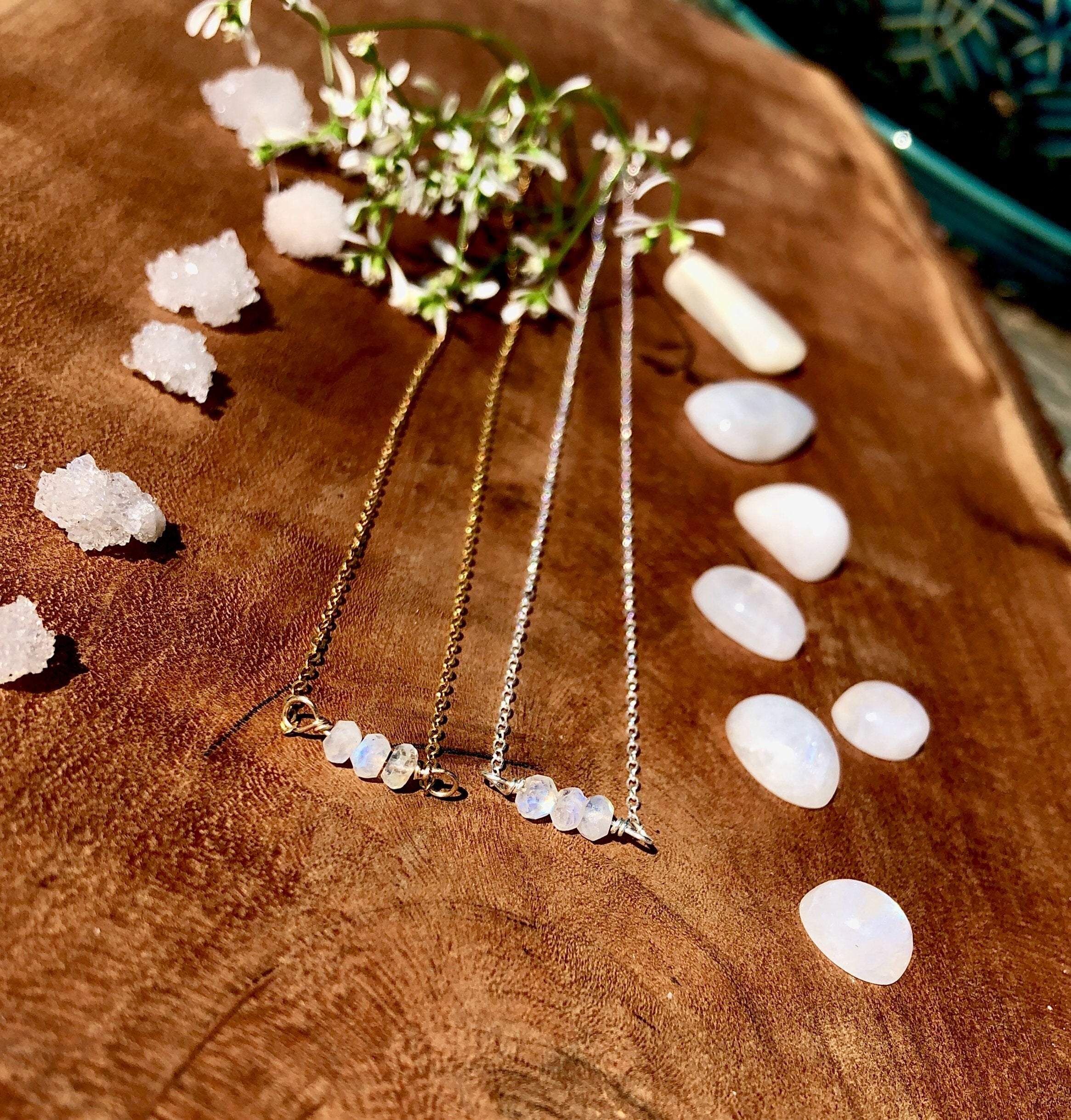rainbow moonstone mini bar necklace