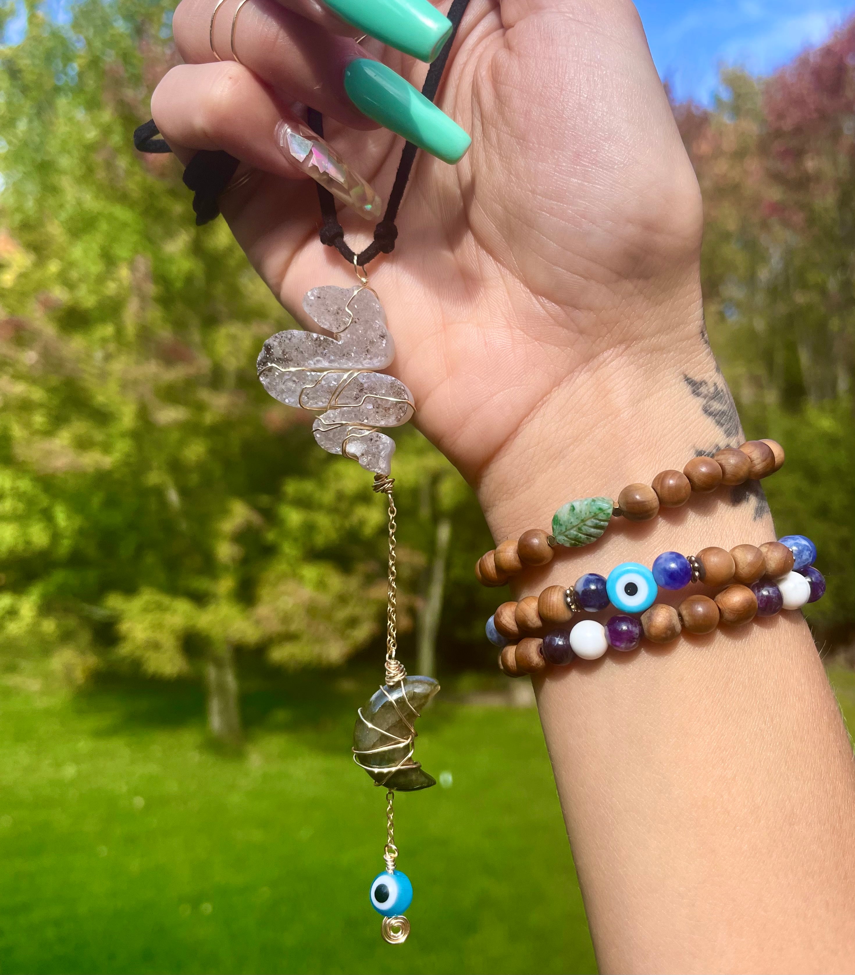 snake druzy labradorite moon protection dangle