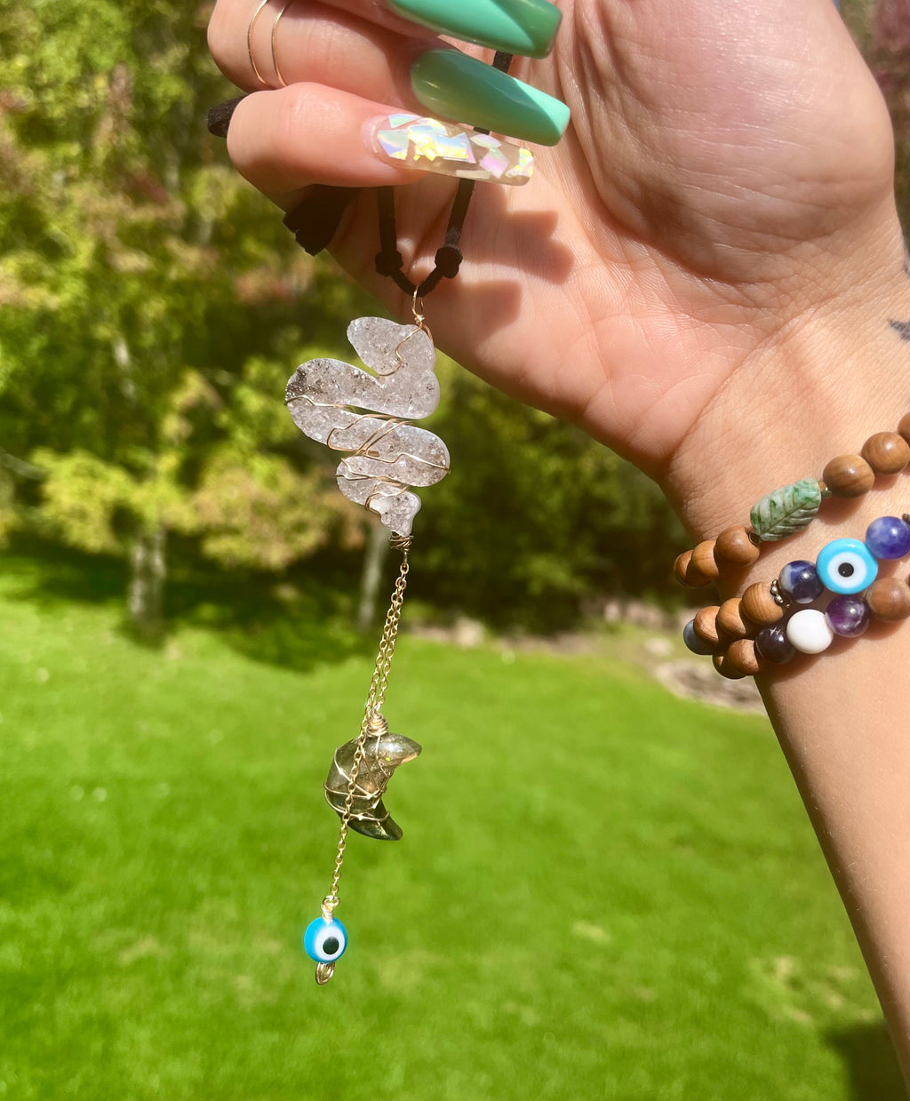 snake druzy labradorite moon protection dangle