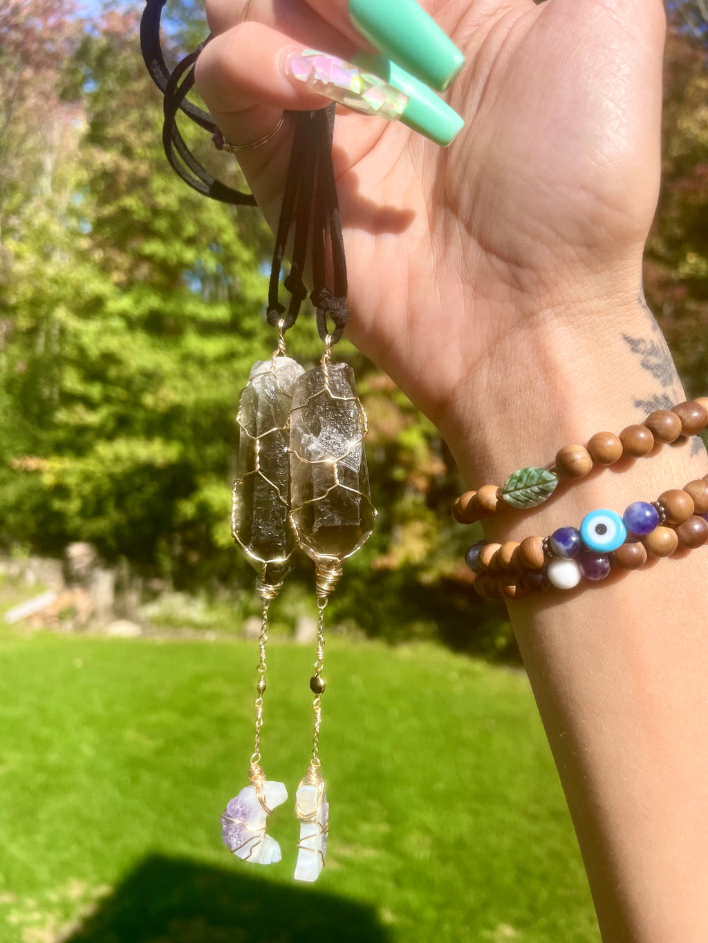 smoky quartz moon protection dangle