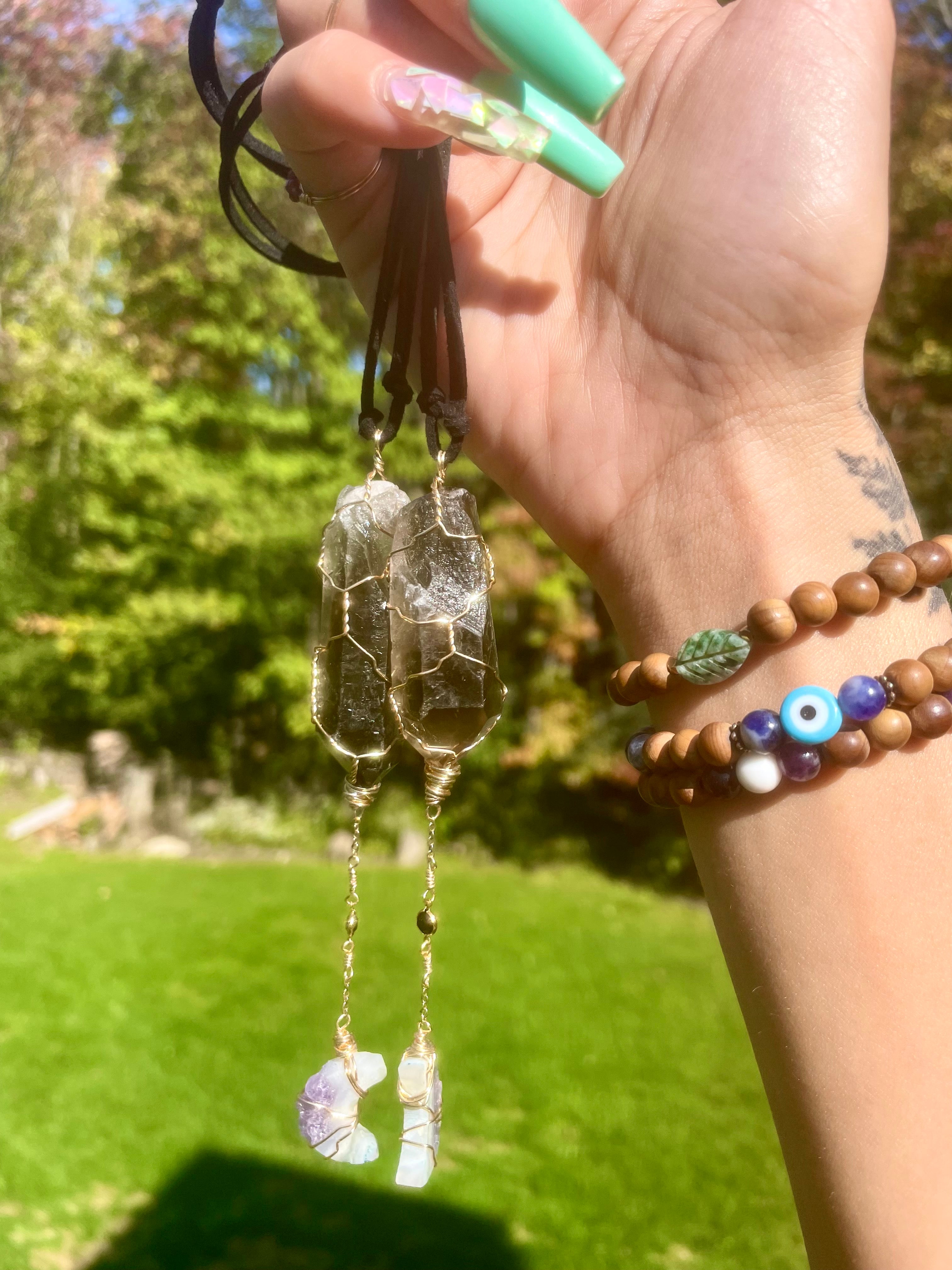 smoky quartz moon protection dangle