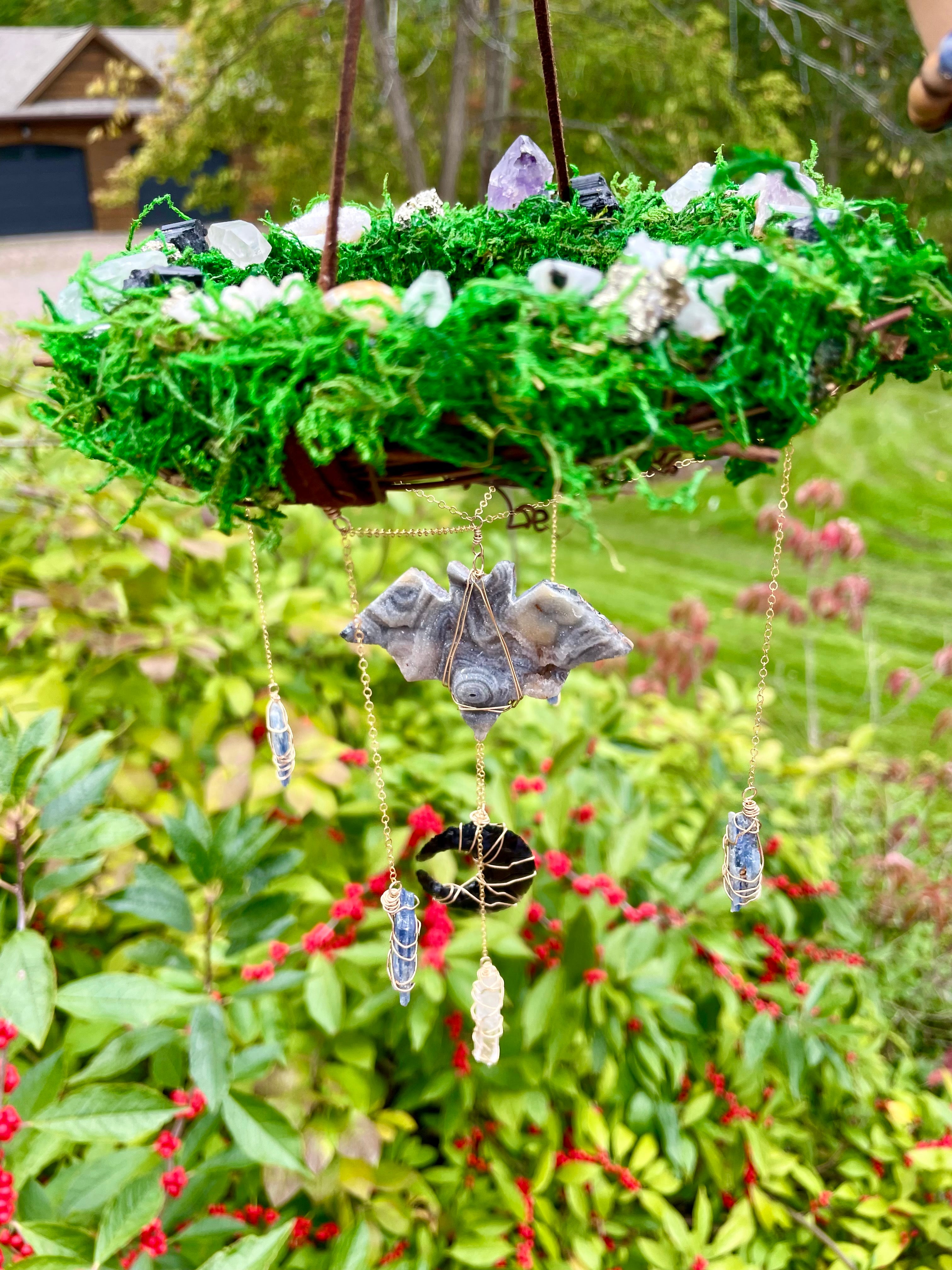 14k gold chalcedony bat fairy nest protection dangle ♡