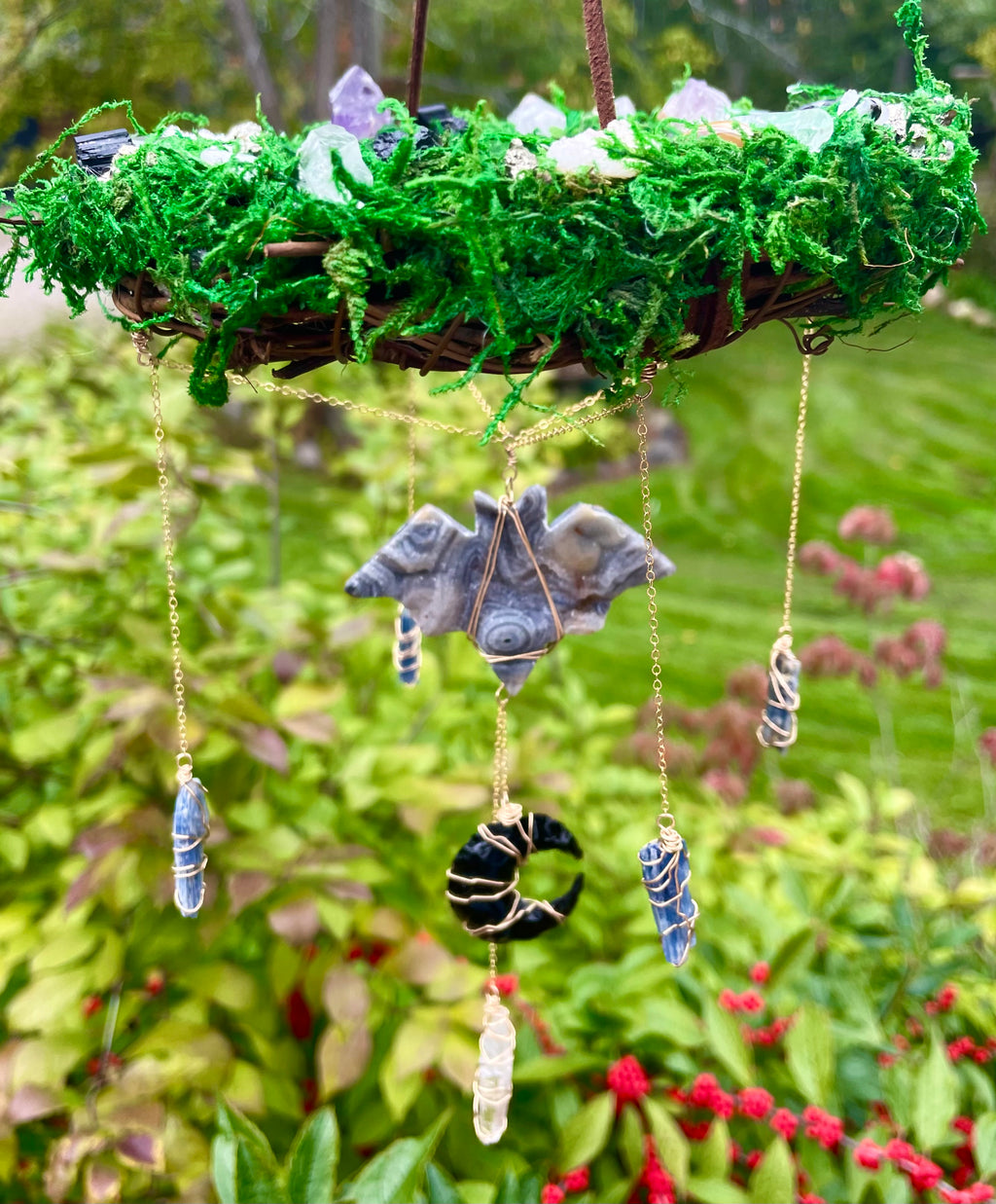 14k gold chalcedony bat fairy nest protection dangle ♡