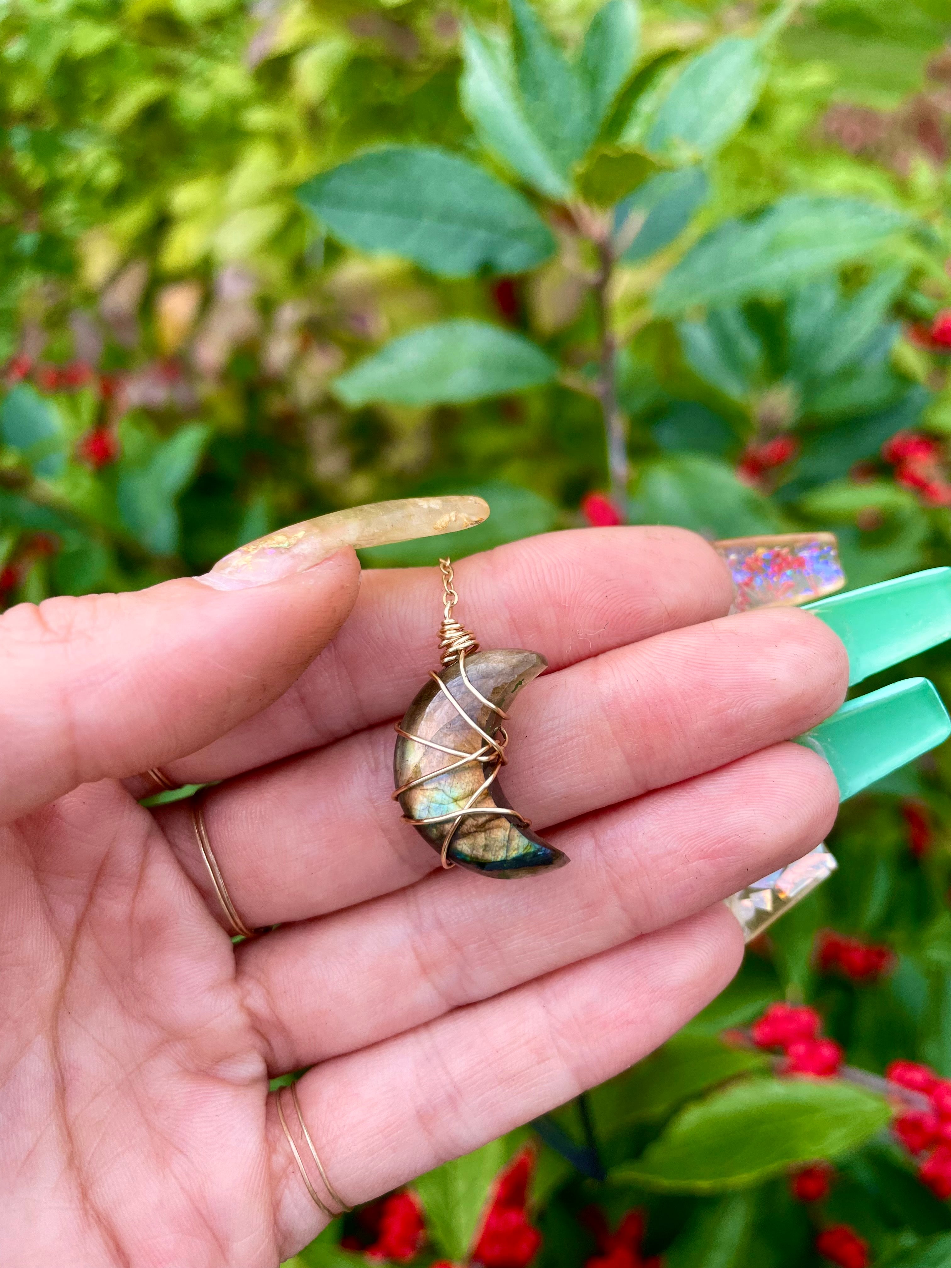 snake druzy labradorite moon protection dangle
