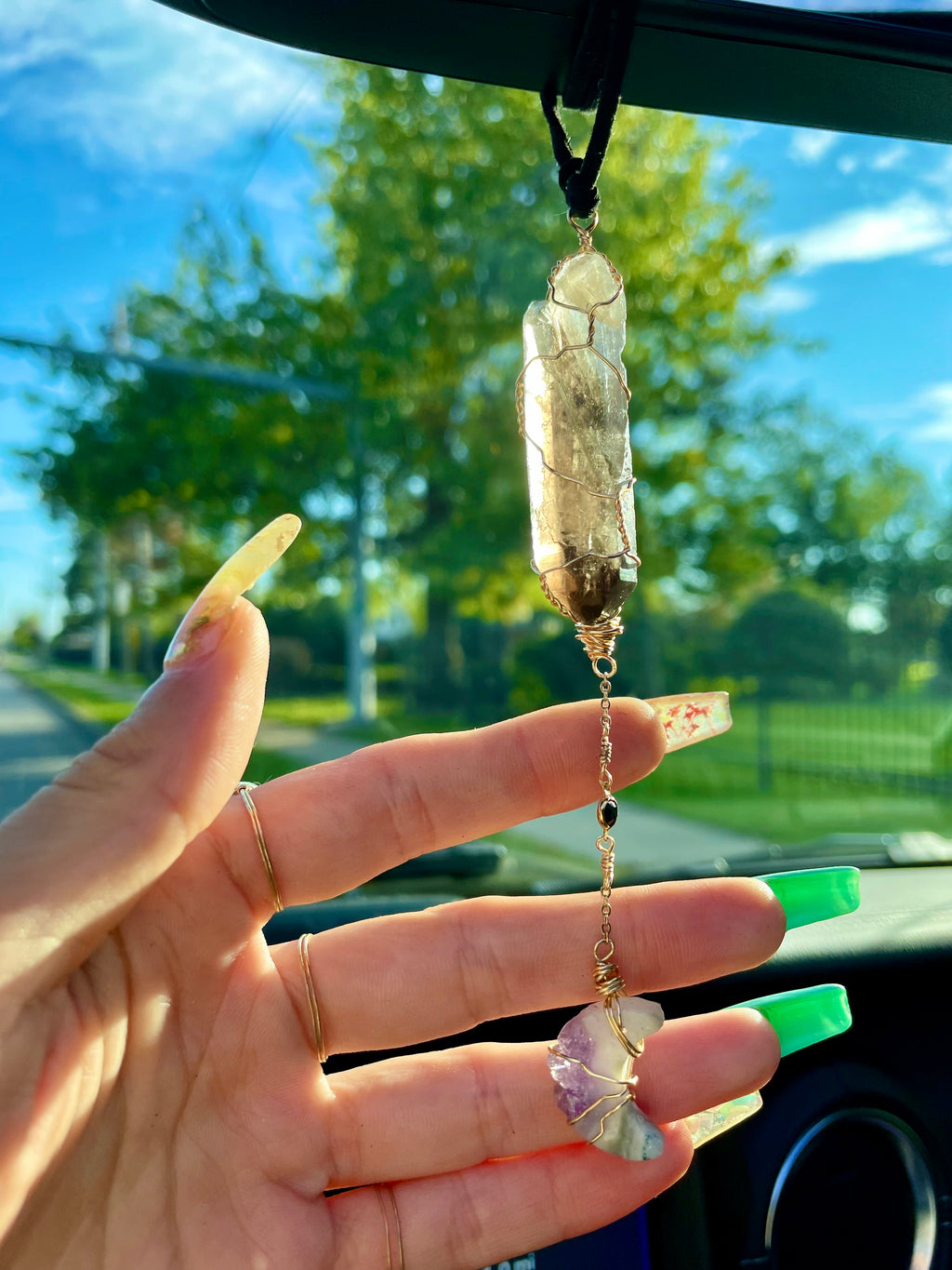 smoky quartz moon protection dangle