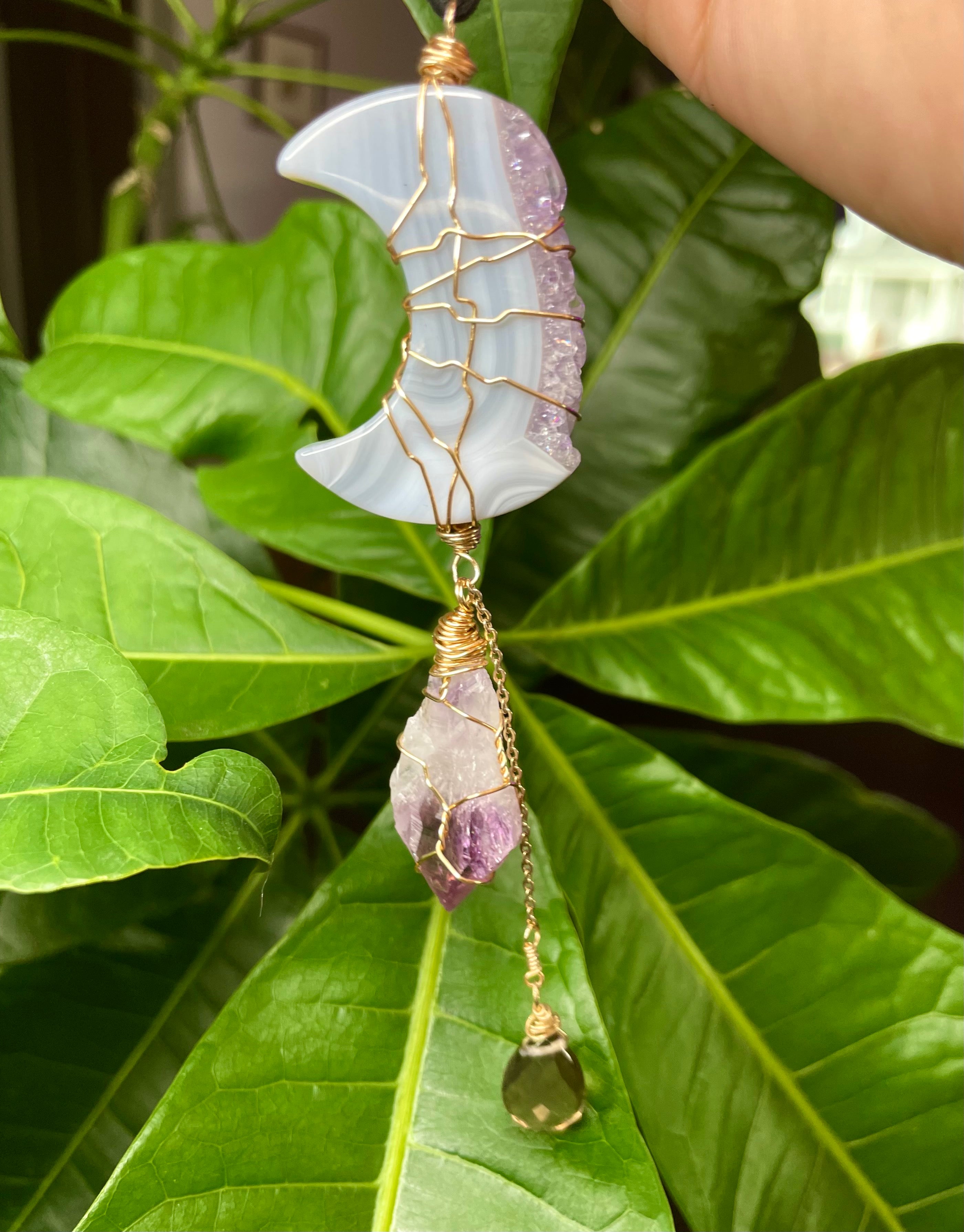 amethyst & agate moon protection dangle
