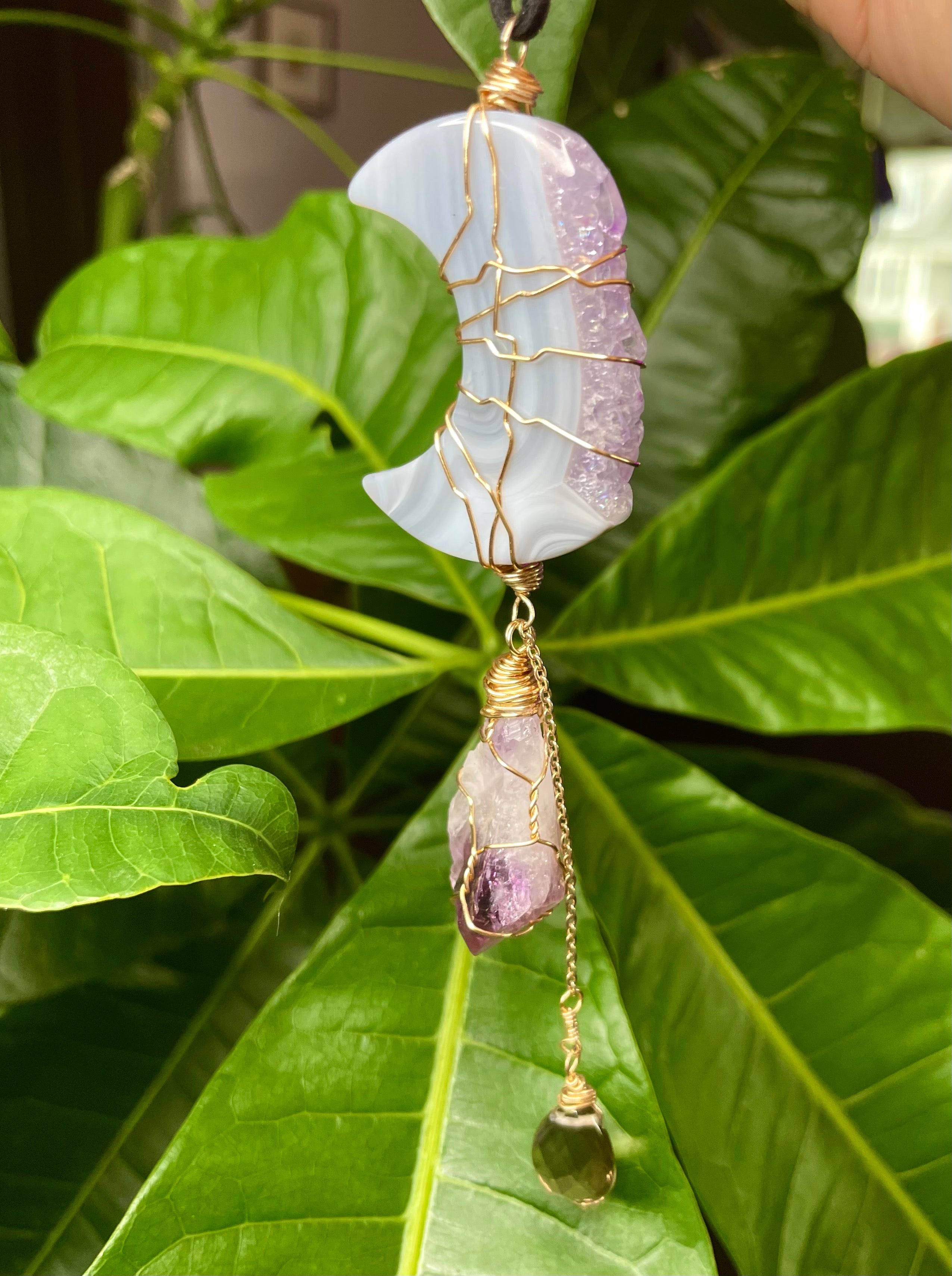 amethyst & agate moon protection dangle