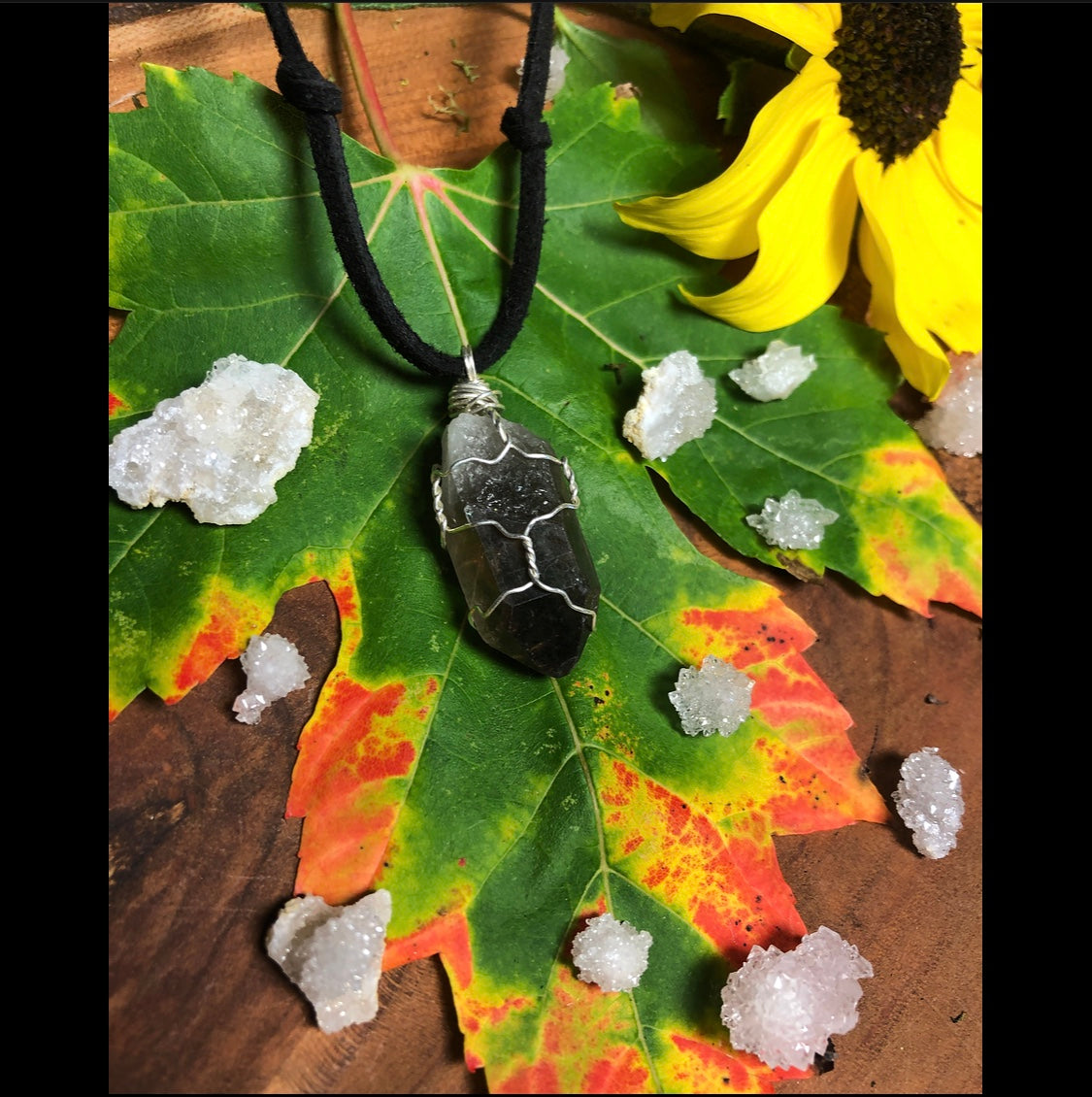 lil smoky quartz on cruelty-free suede