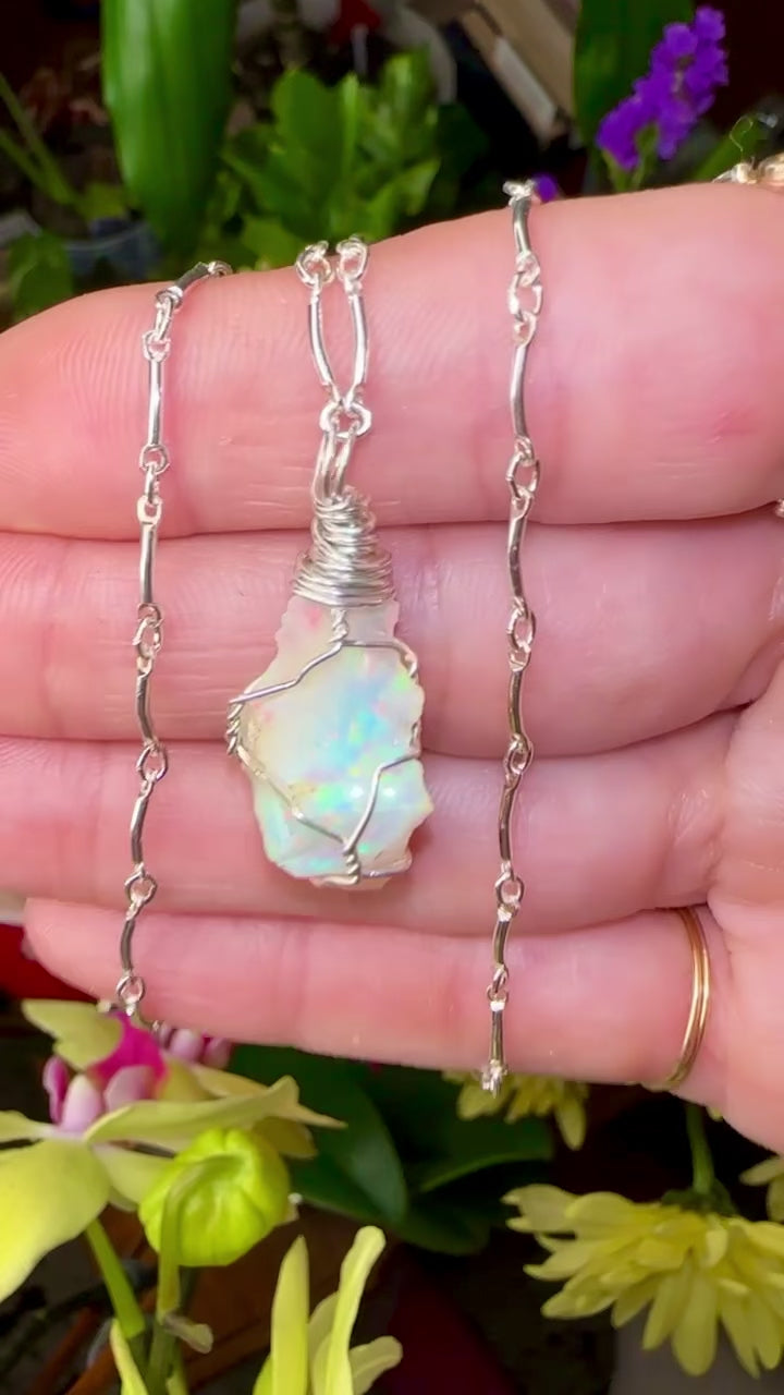 raw opal necklace sterling silver 🌀