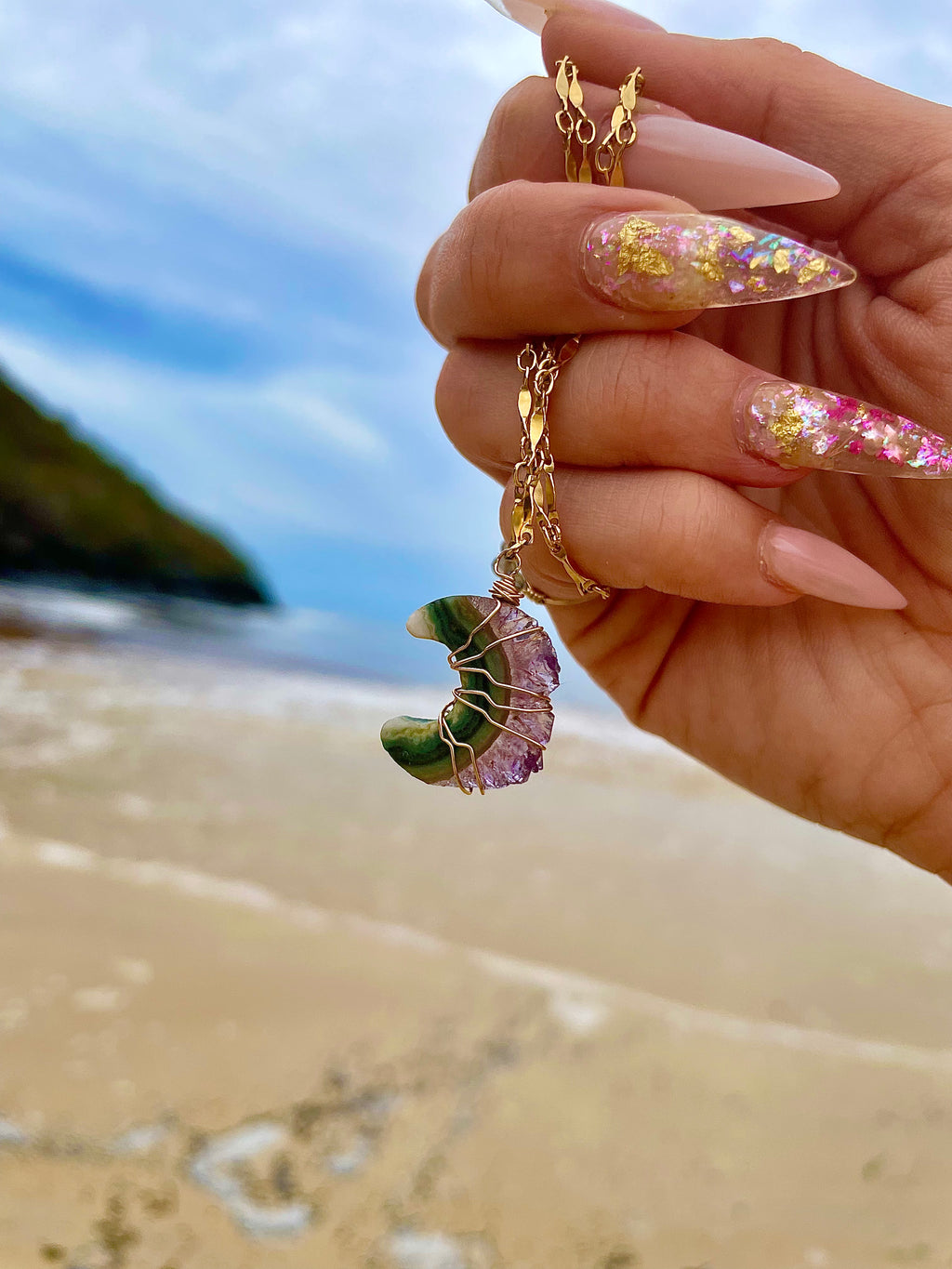 lil amethyst n agate moon necklace