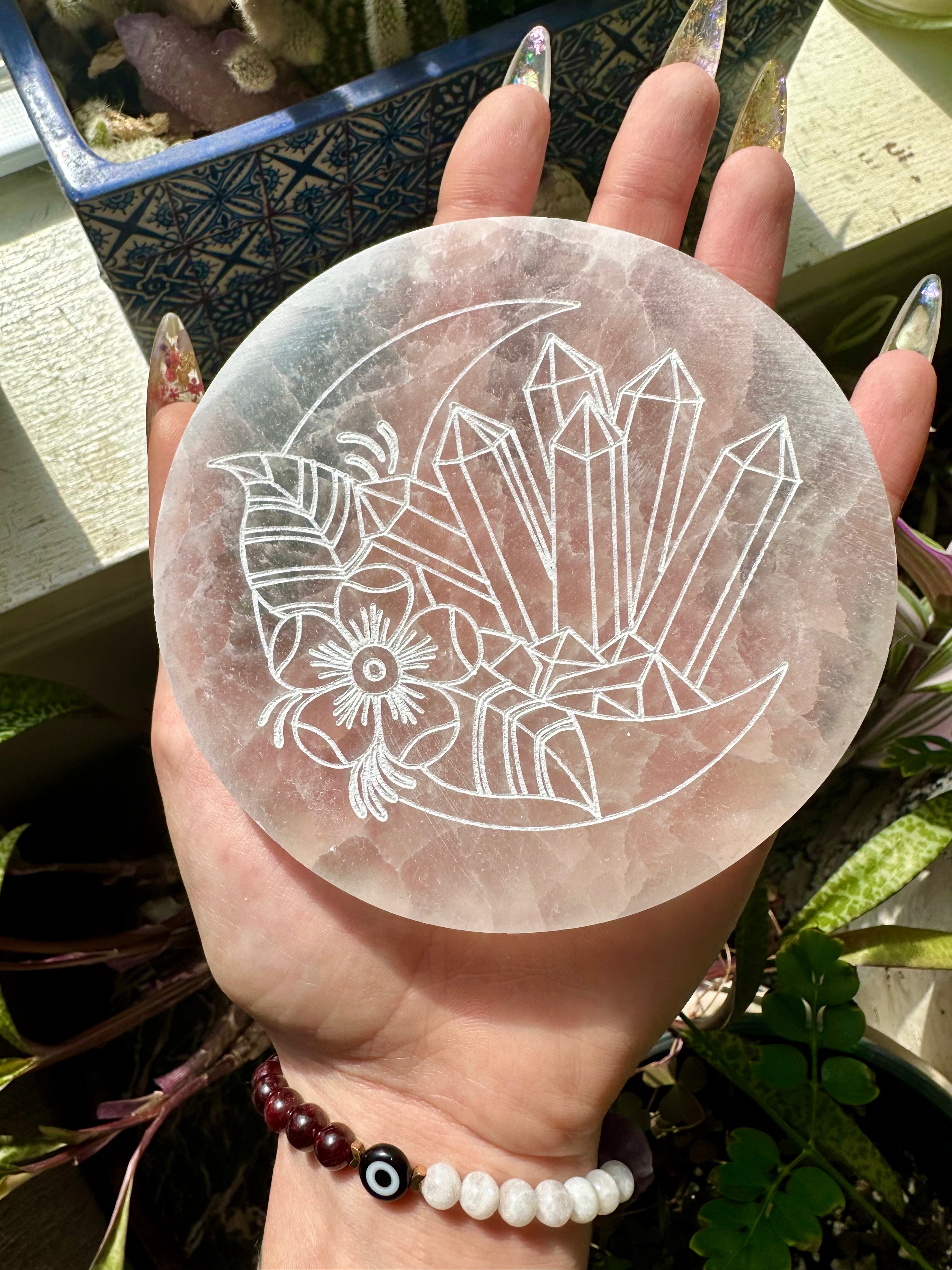 crystal moon selenite charging plate