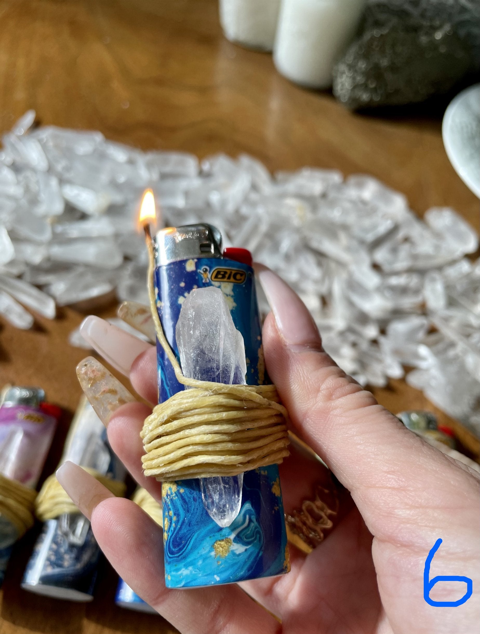 quartz crystal hemp wrapped lighter with marbled details