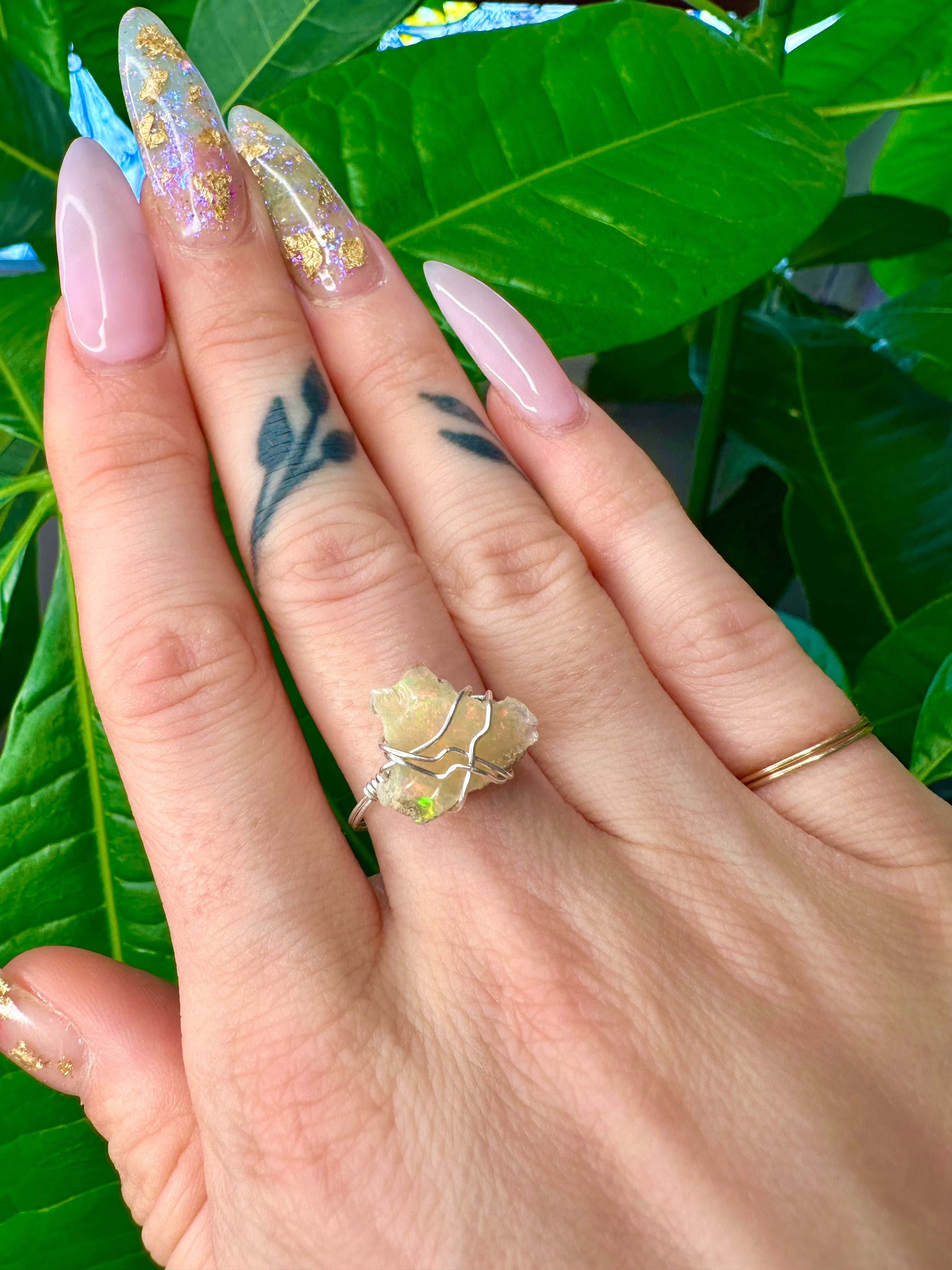raw opal ring sterling silver- size 7 ♡